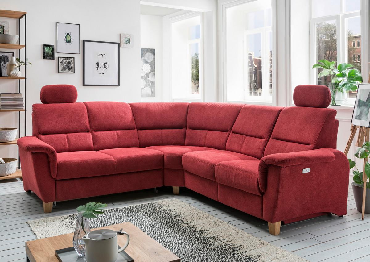 Ecksofa Parole Rot Struktur + USB-Anschluss - Wildeiche/Rot, KONVENTIONELL, Holz/Textil (238/241cm) - Livetastic