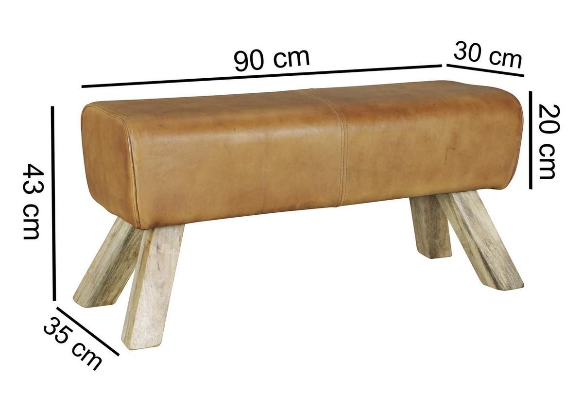 Hocker "WL5.105", braun - Braun, Natur, Leder/Holz (90/43/30cm) - MID.YOU