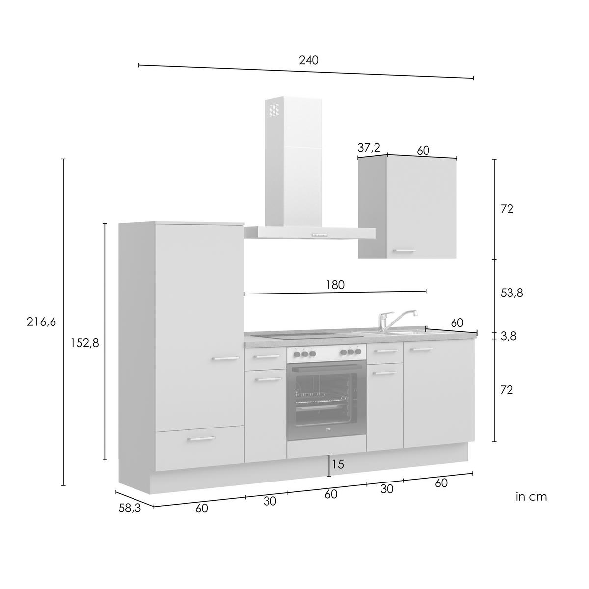Küchenleerblock Senso Low o. Geräte Olivgrün - Eichefarben/Schwarz, MODERN, Holzwerkstoff/Metall (240cm) - Nobilia