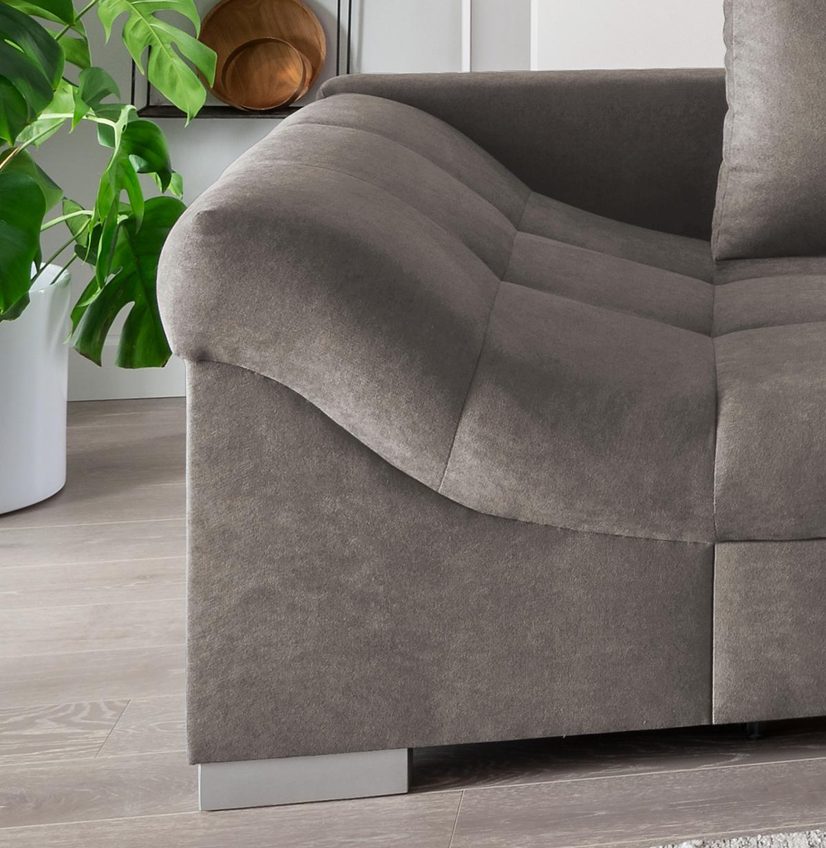 Wohnlandschaft Alvito Graubraun Nylon/Mikrofaser - Graubraun/Silberfarben, Design, Holz/Textil (298/202cm) - MID.YOU