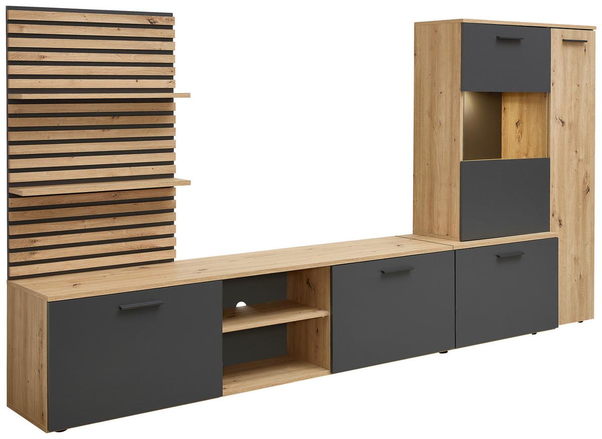 Dnevni Regal Heathrow, Barva Hrasta, Antracit - črna/antracit, Design, umetna masa/steklo (250/135/38cm) - MID.YOU