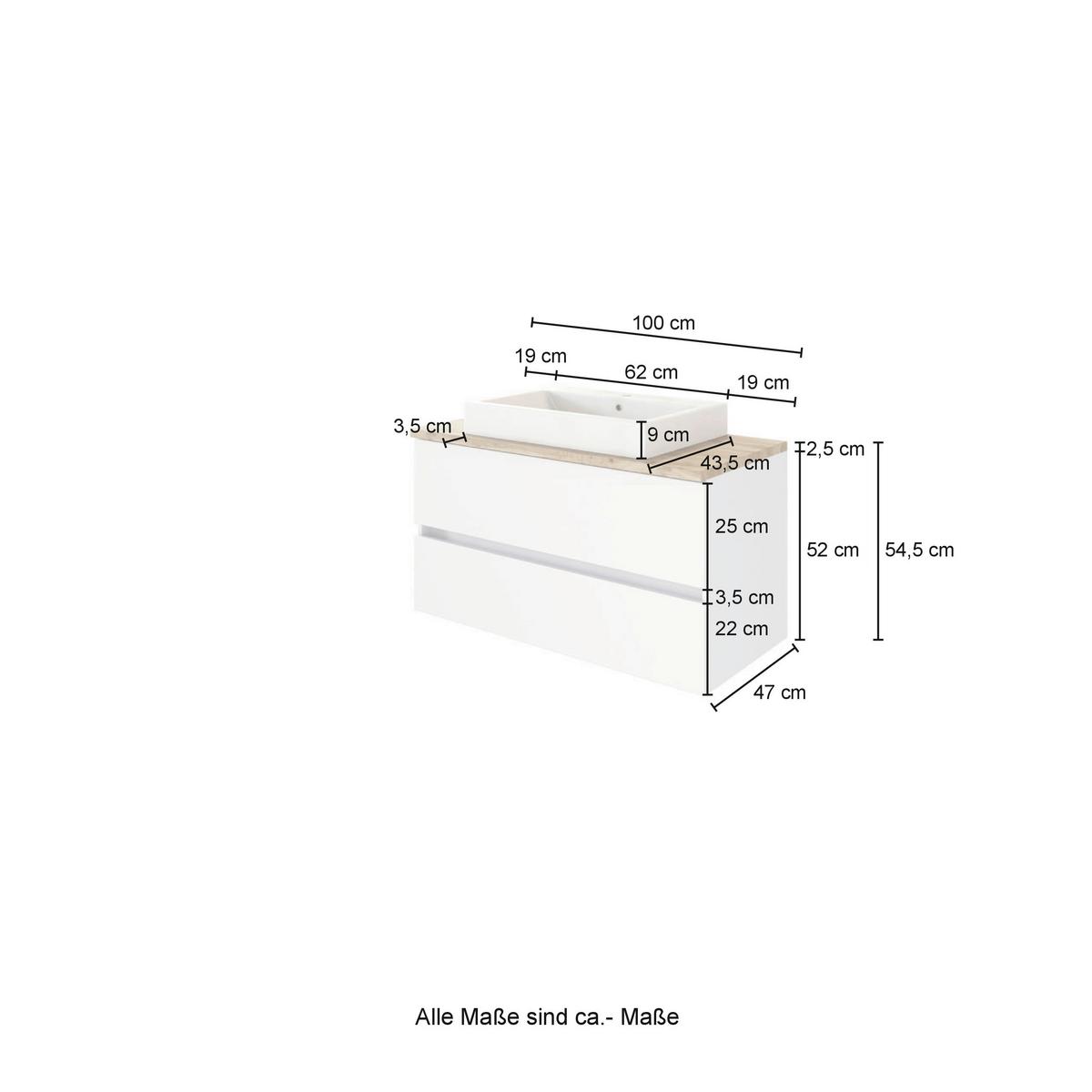 Badezimmer Pienza mit LED ca. 100 cm Grau/Eiche - Eichefarben/Weiß, Basics, Keramik/Holzwerkstoff (100cm) - Held