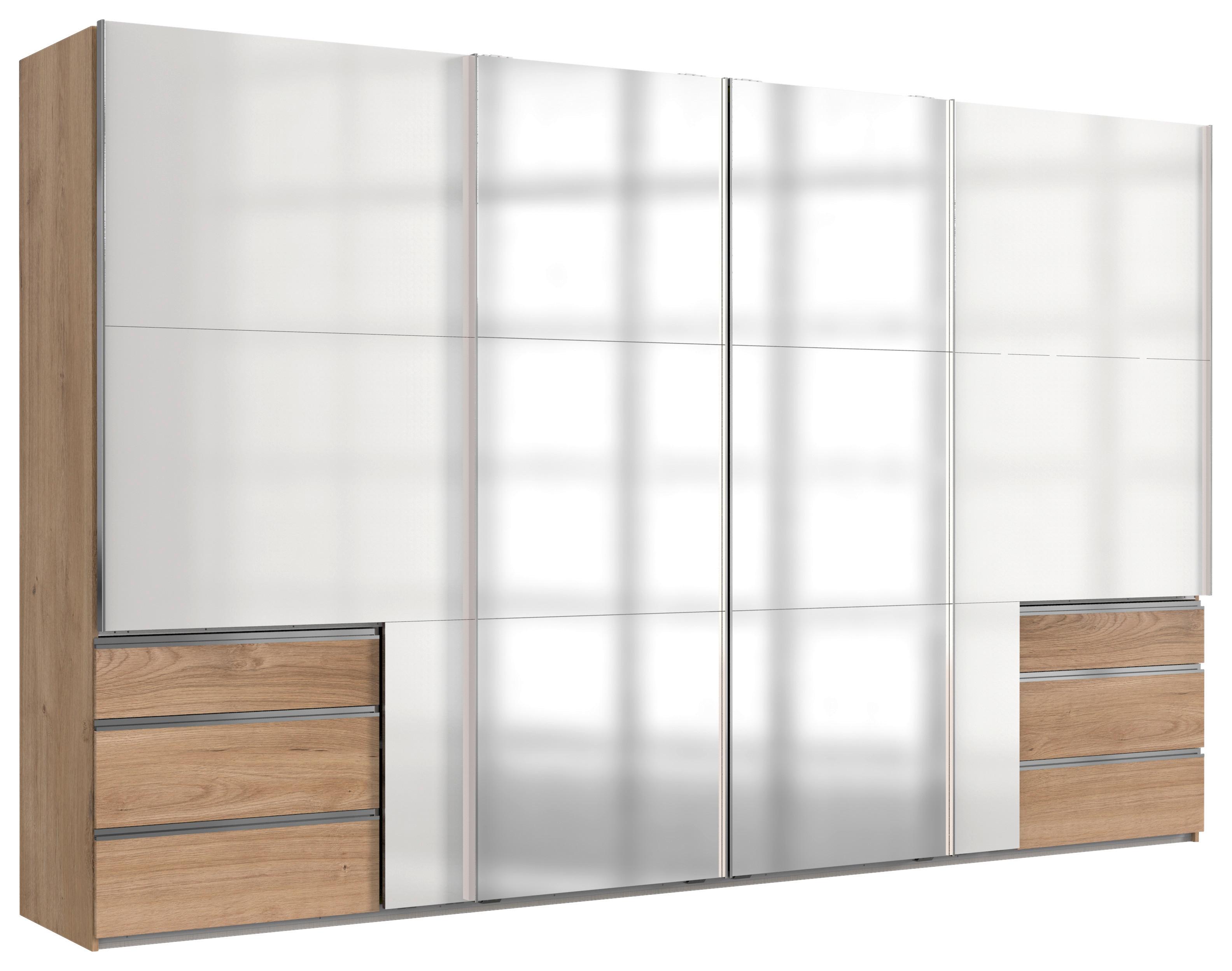 Schwebetürenschrank Level 36D ca. 350 cm Weiß/Eiche Dekor - Chromfarben/Weiß Hochglanz, MODERN, Holzwerkstoff/Metall (350/216/65cm) - MID.YOU