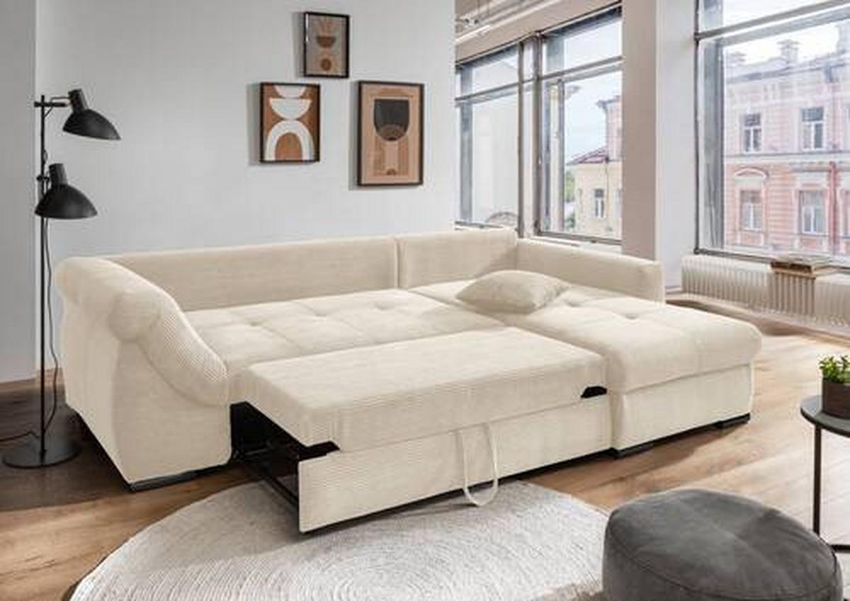 Wohnlandschaft Frederico Beige Cord - Beige/Schwarz, MODERN, Holz/Textil (302/188cm) - MID.YOU