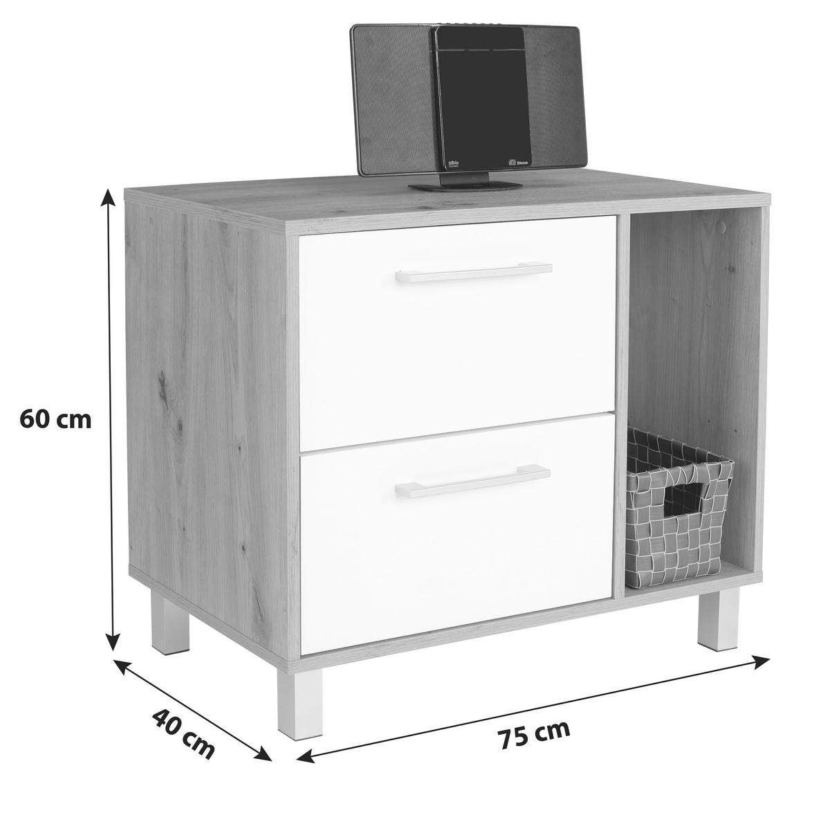 Komoda Box - bijela/boje hrasta, Moderno, drvni materijal/plastika (75/60/40cm) - Modern Living