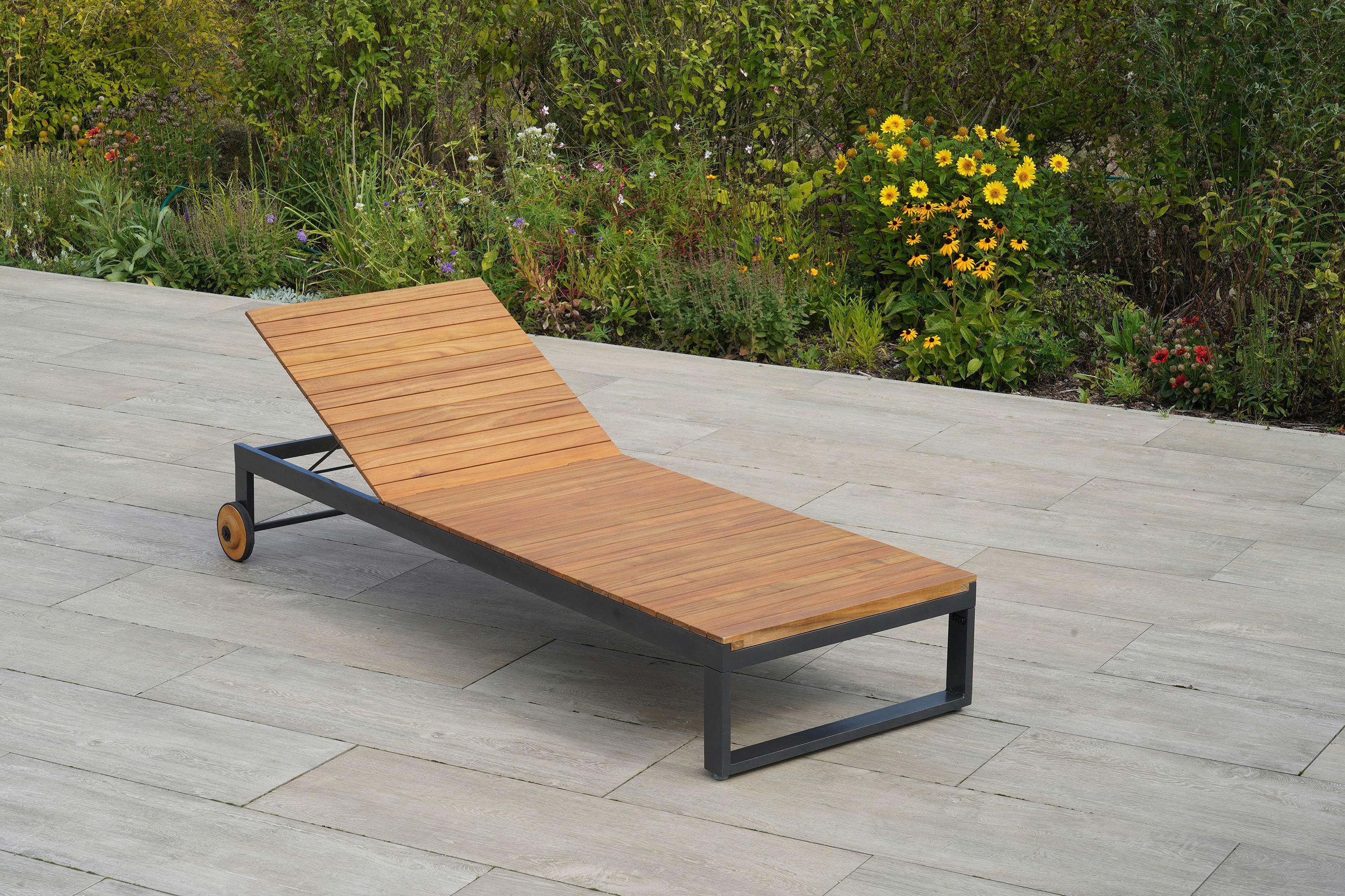 GARTENLIEGE SANTORIN - Graphitfarben/Naturfarben, MODERN, Holz/Metall (200/32/81cm) - Gardenson