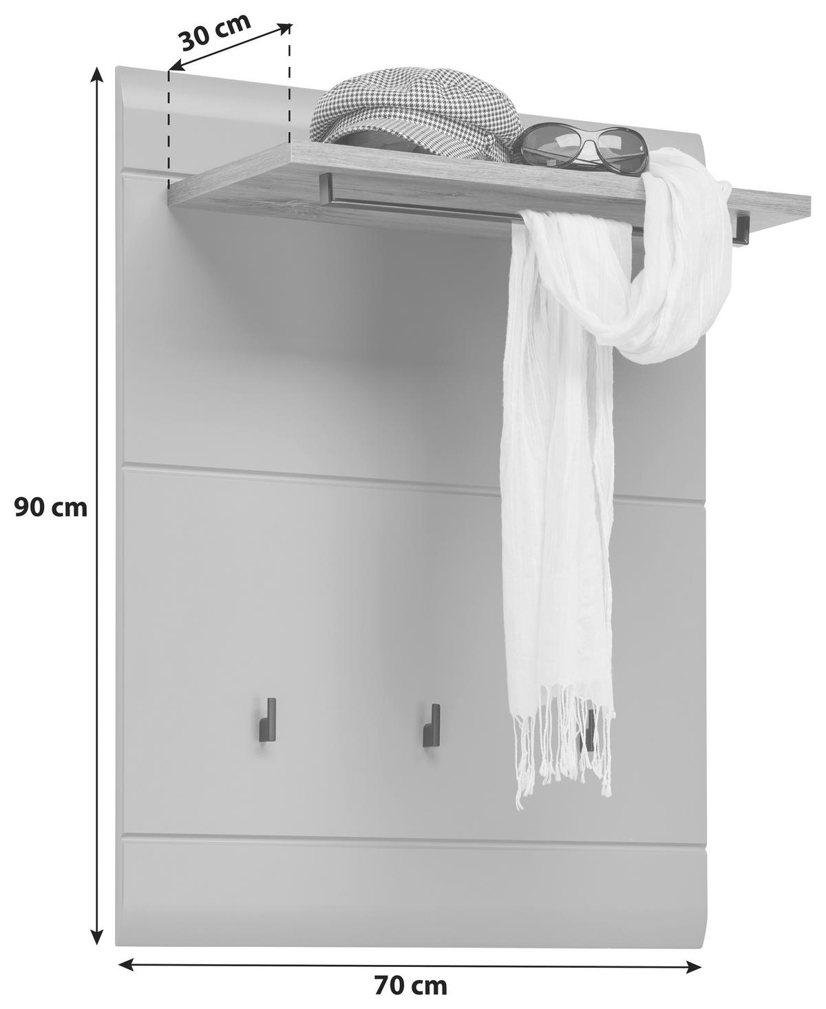 Panou cuier AURIS - culoare lemn stejar/gri, Modern (70/90/30cm) - Modern Living