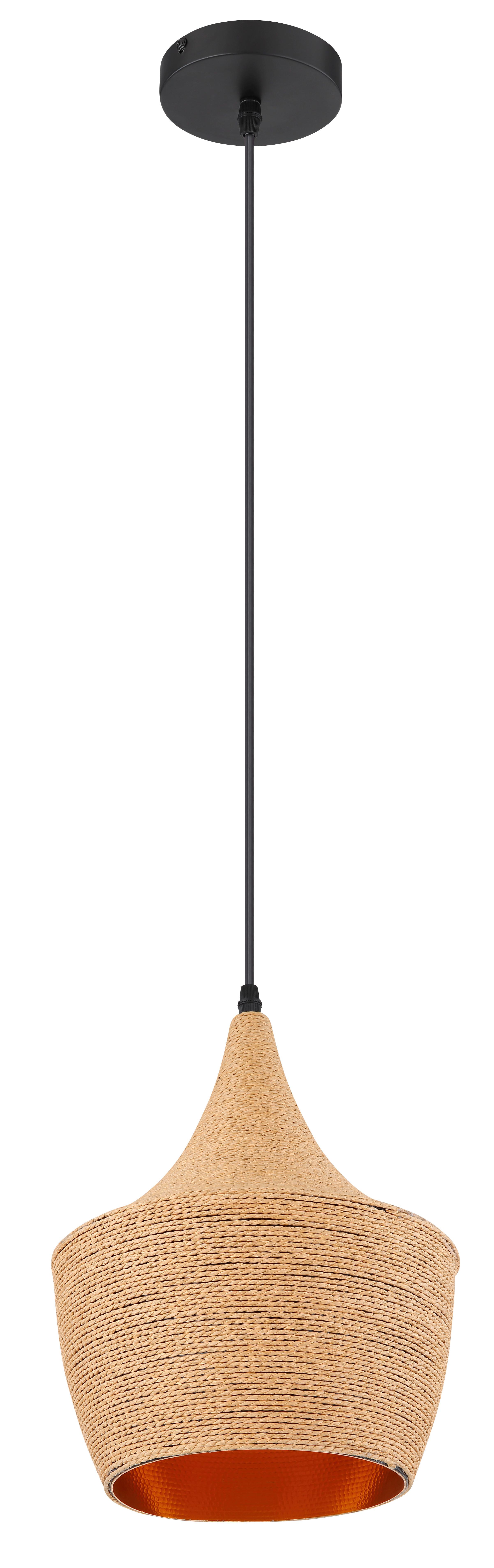 Hängeleuchte Ludmilla in Multicolor max. 40 Watt - Goldfarben/Schwarz, Natur, Textil/Metall (25/140cm) - Globo