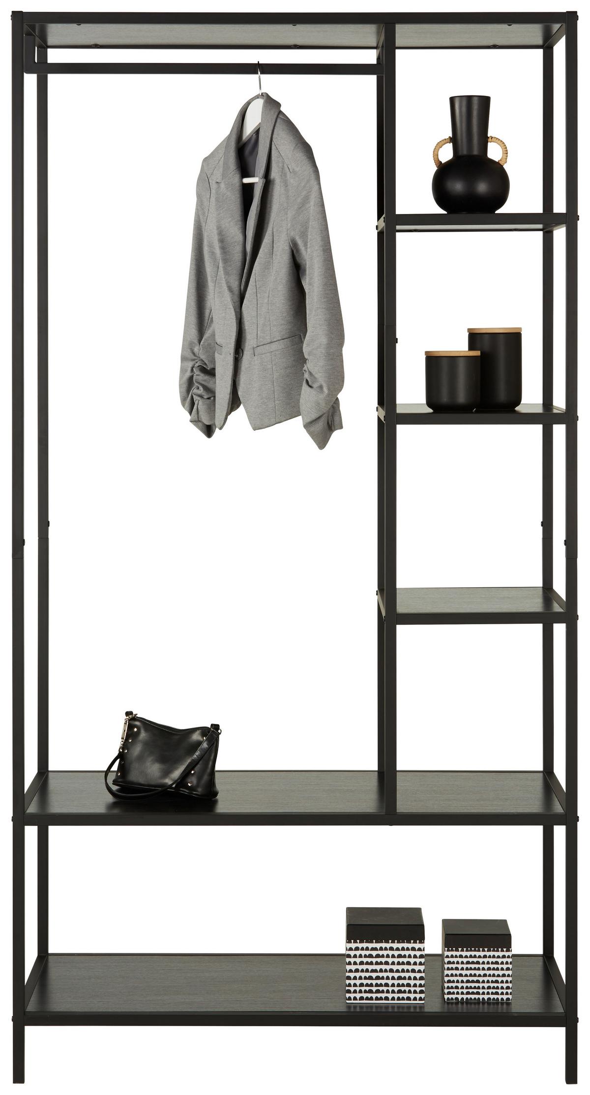 Etajeră STILOS - negru, Design, metal/material pe bază de lemn (100/190/44cm) - Modern Living