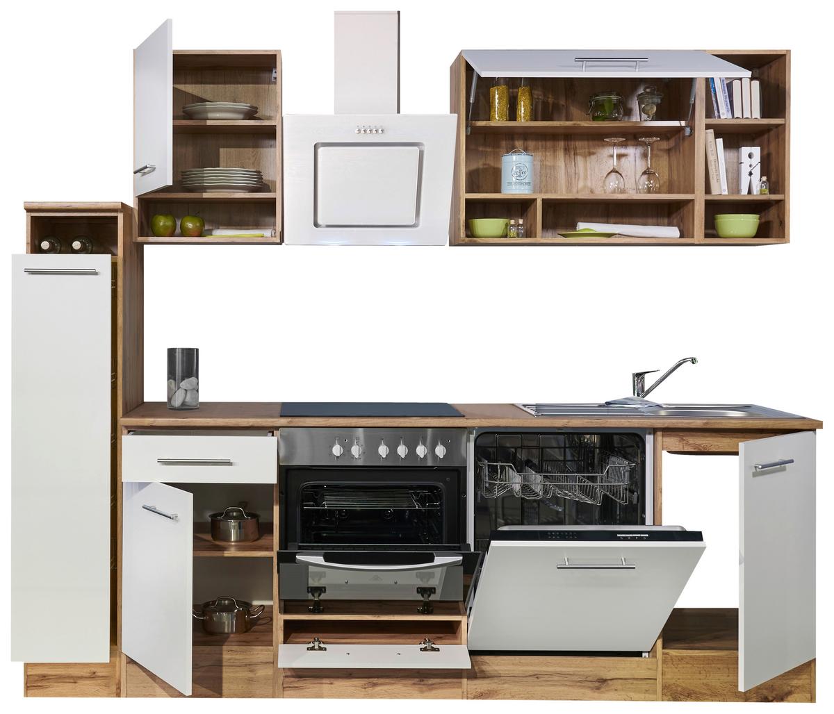 Küchenzeile Economy o. Geräte Weiß/Wildeiche B: ca. 250 cm - Wildeiche/Silberfarben, Basics, Holzwerkstoff/Metall (250/205cm) - Respekta