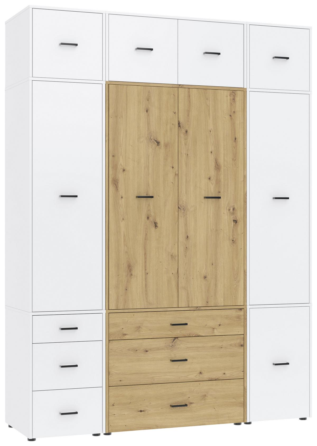Kleiderschrank Kivo Eiche Artisan/Weiß - Schwarz/Weiß, Basics, Holzwerkstoff/Kunststoff (180/239,40/52,1cm) - Based