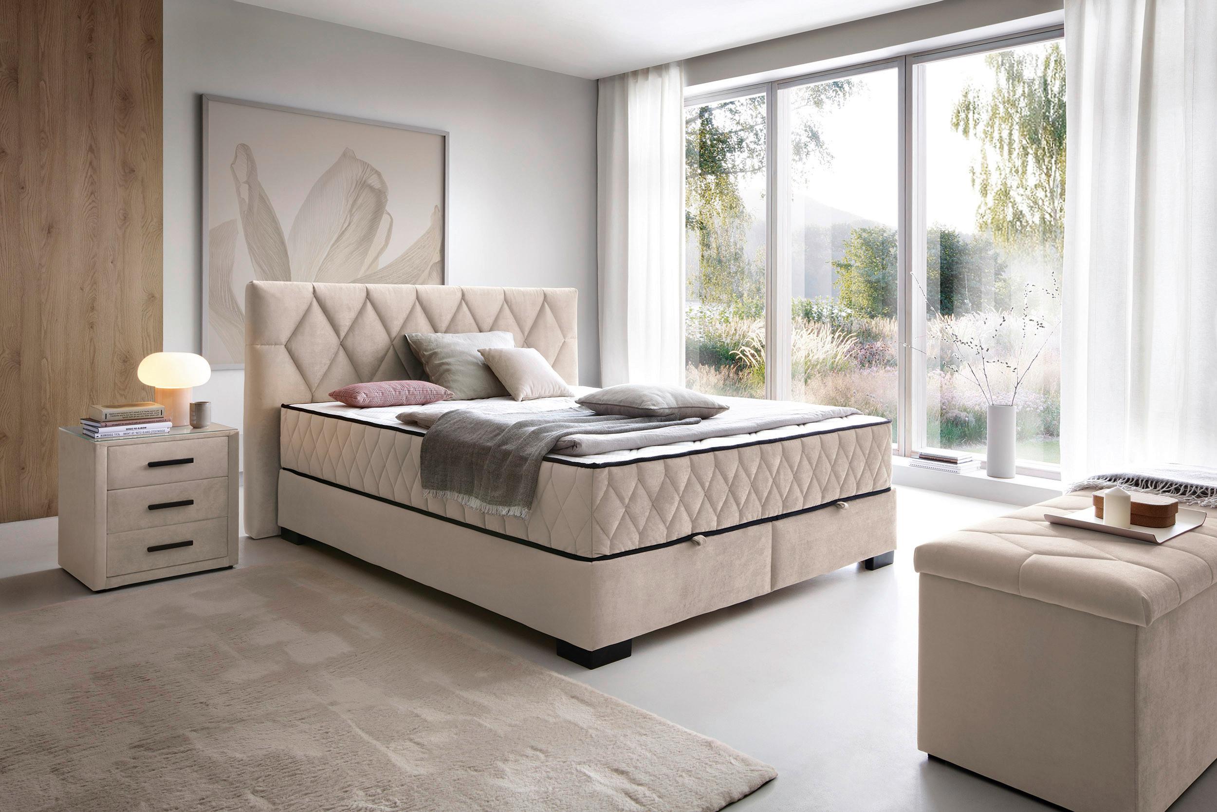 Box Ágy Ever - bézs, Konventionell, faalapú anyag/textil (160/200cm)