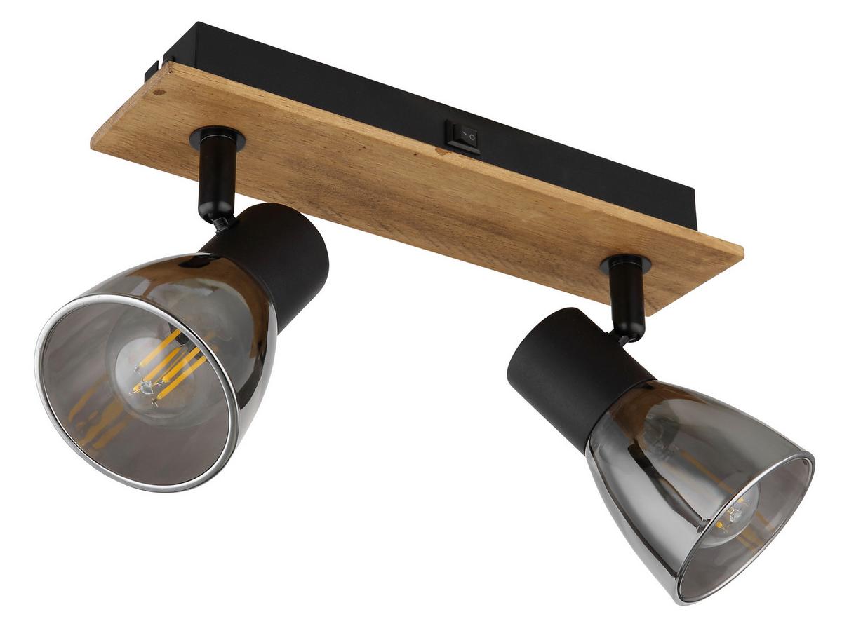 Strahler Claude in Schwarz max. 40 Watt - Dunkelbraun/Schwarz, Natur, Glas/Holz (25/7/15,5cm) - Globo