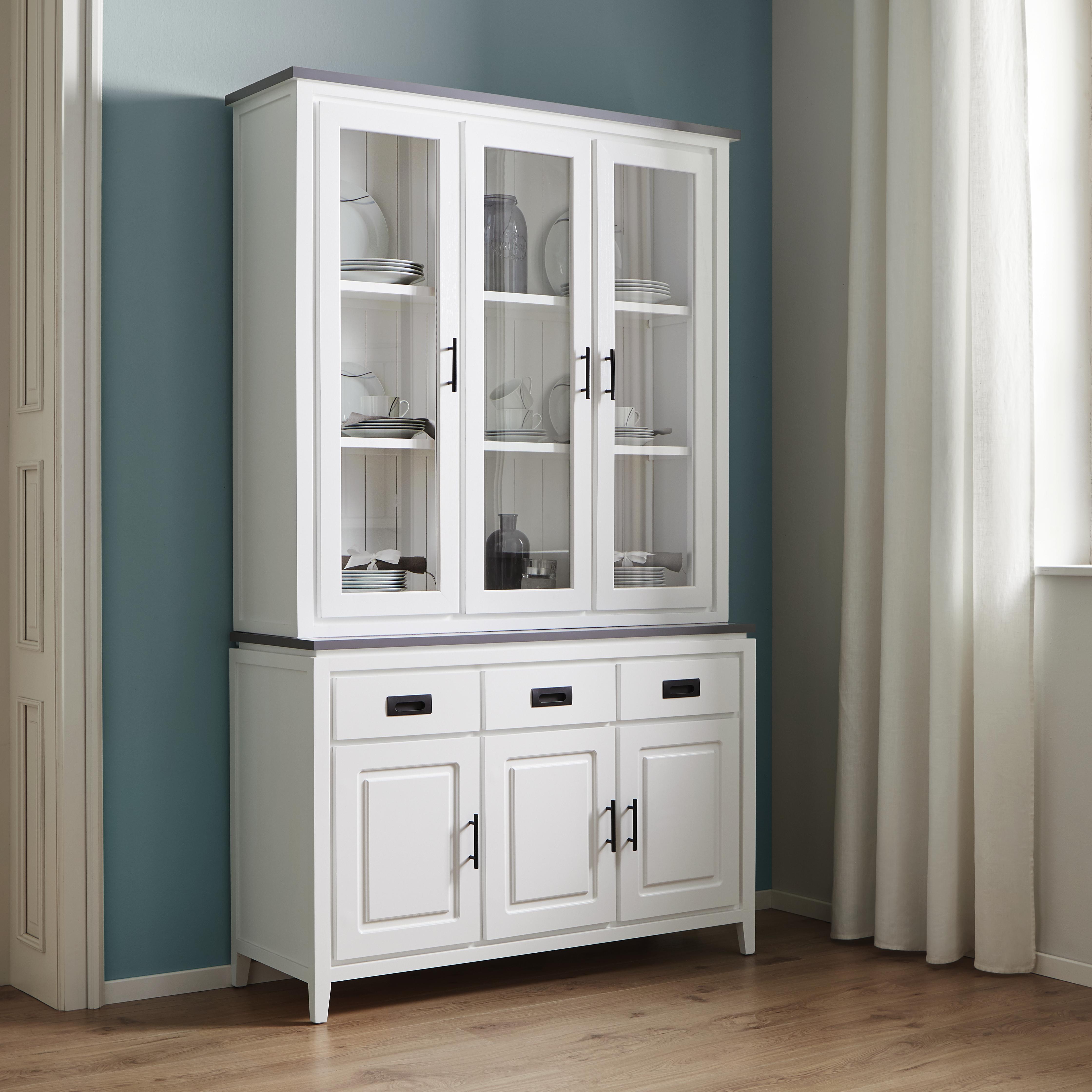 Kredenz in Grau/Weiß 'Liana' - Weiß/Grau, MODERN, Glas/Holz (122/200,5/40cm) - Bessagi Home