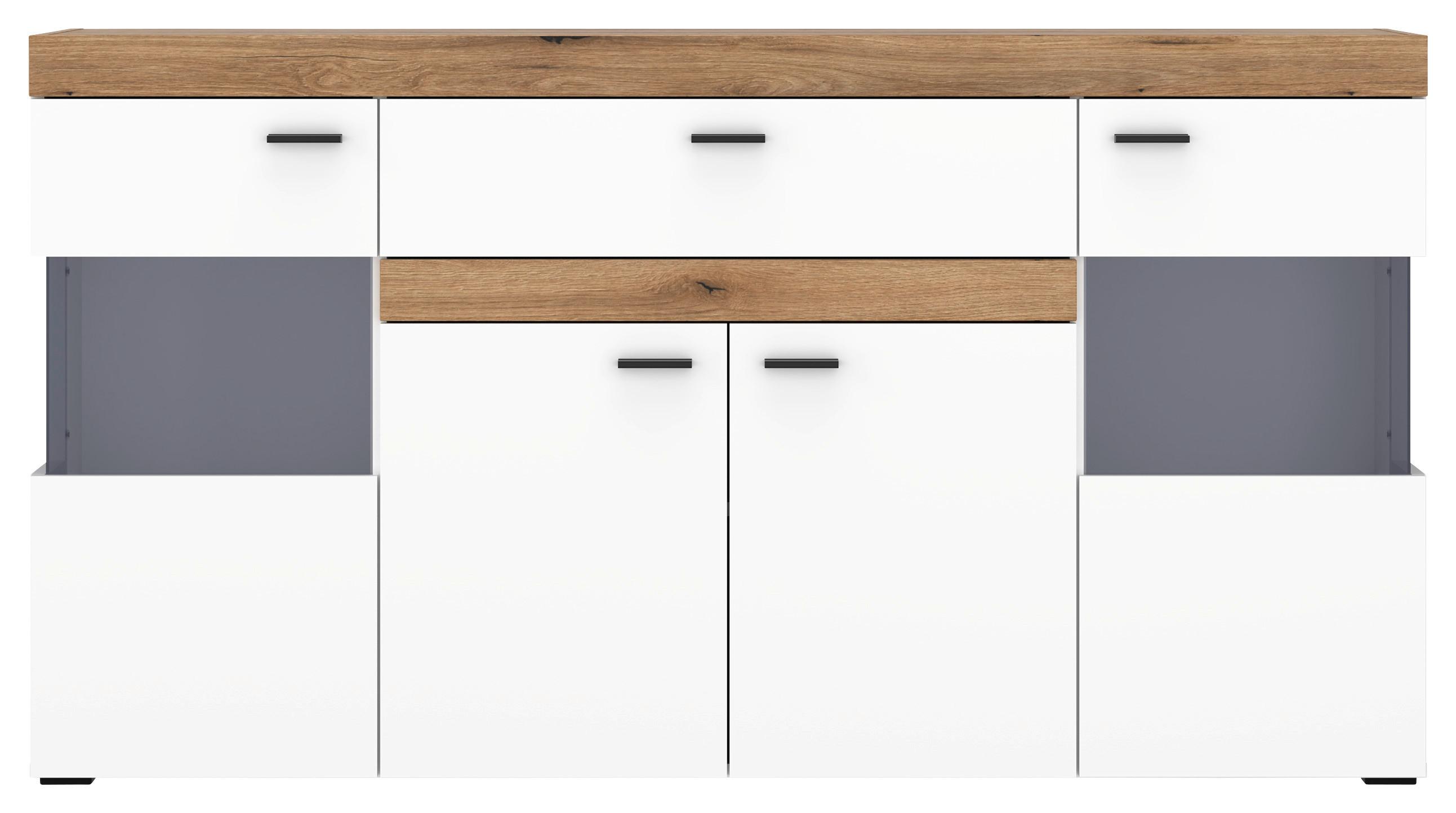 Sideboard Kiro Alpinweiß/Coast Evoke - MODERN, Glas/Holzwerkstoff (160/86/42cm) - Mömax