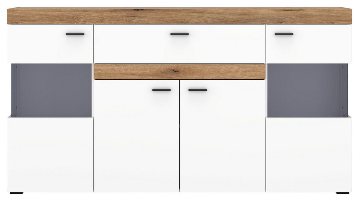 Sideboard Kiro Alpinweiß/Coast Evoke - MODERN, Glas/Holzwerkstoff (160/86/42cm) - Mömax