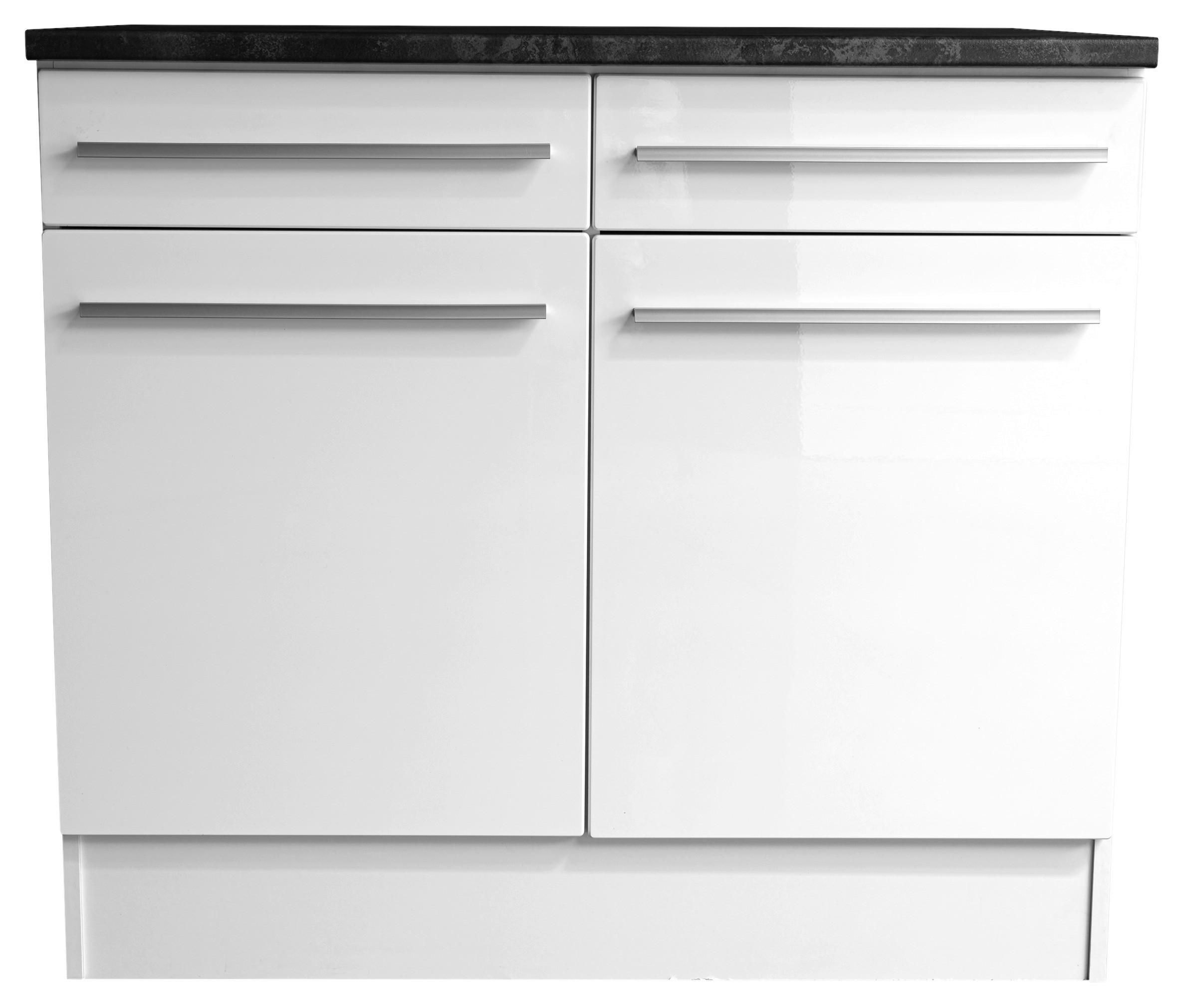 SZAFKA DOLNA Z SZUFLADAMI JAZZ - biały wysoki połysk/kolor srebrny, Basics, materiał drewnopochodny/tworzywo sztuczne (100/90/60cm) - MID.YOU