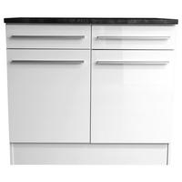 SZAFKA DOLNA Z SZUFLADAMI JAZZ - biały wysoki połysk/kolor srebrny, Basics, materiał drewnopochodny/tworzywo sztuczne (100/90/60cm) - MID.YOU