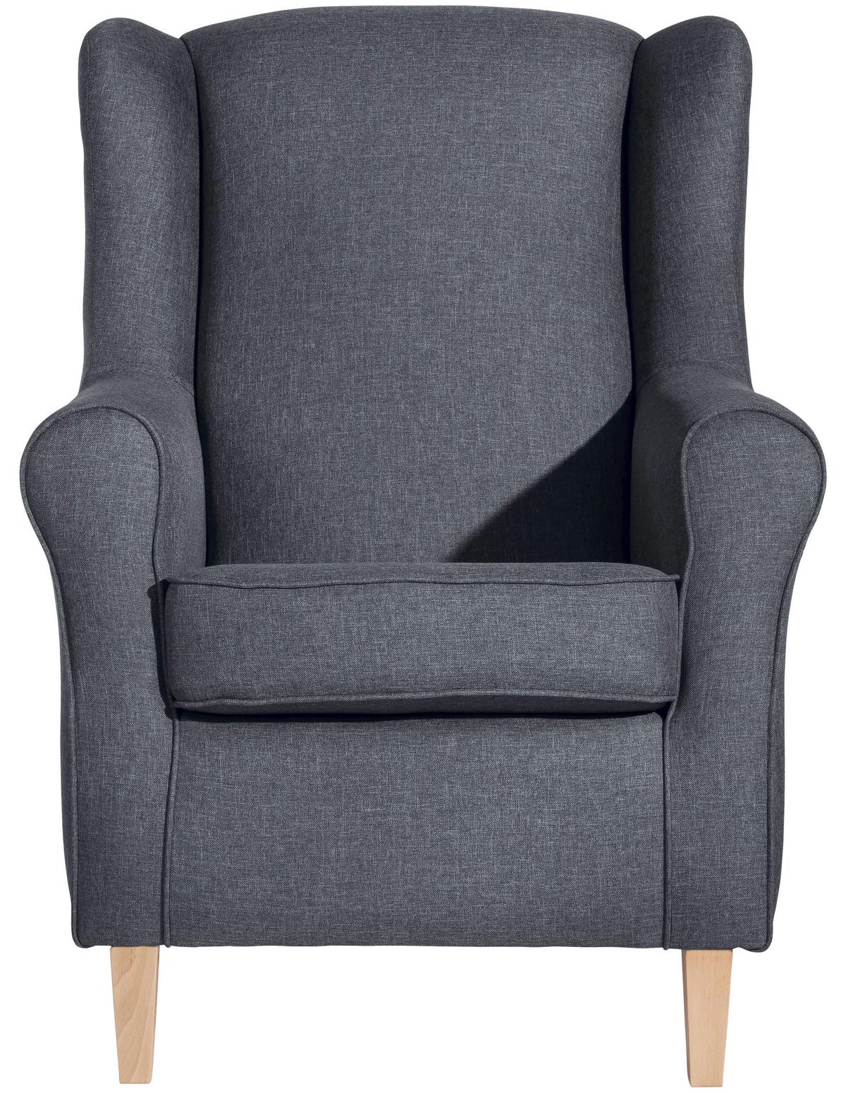 Ohrensessel Lorris Blaugrau Flachgewebe - Buchefarben/Blaugrau, Design, Holz/Textil (77/103/86cm) - Max Winzer