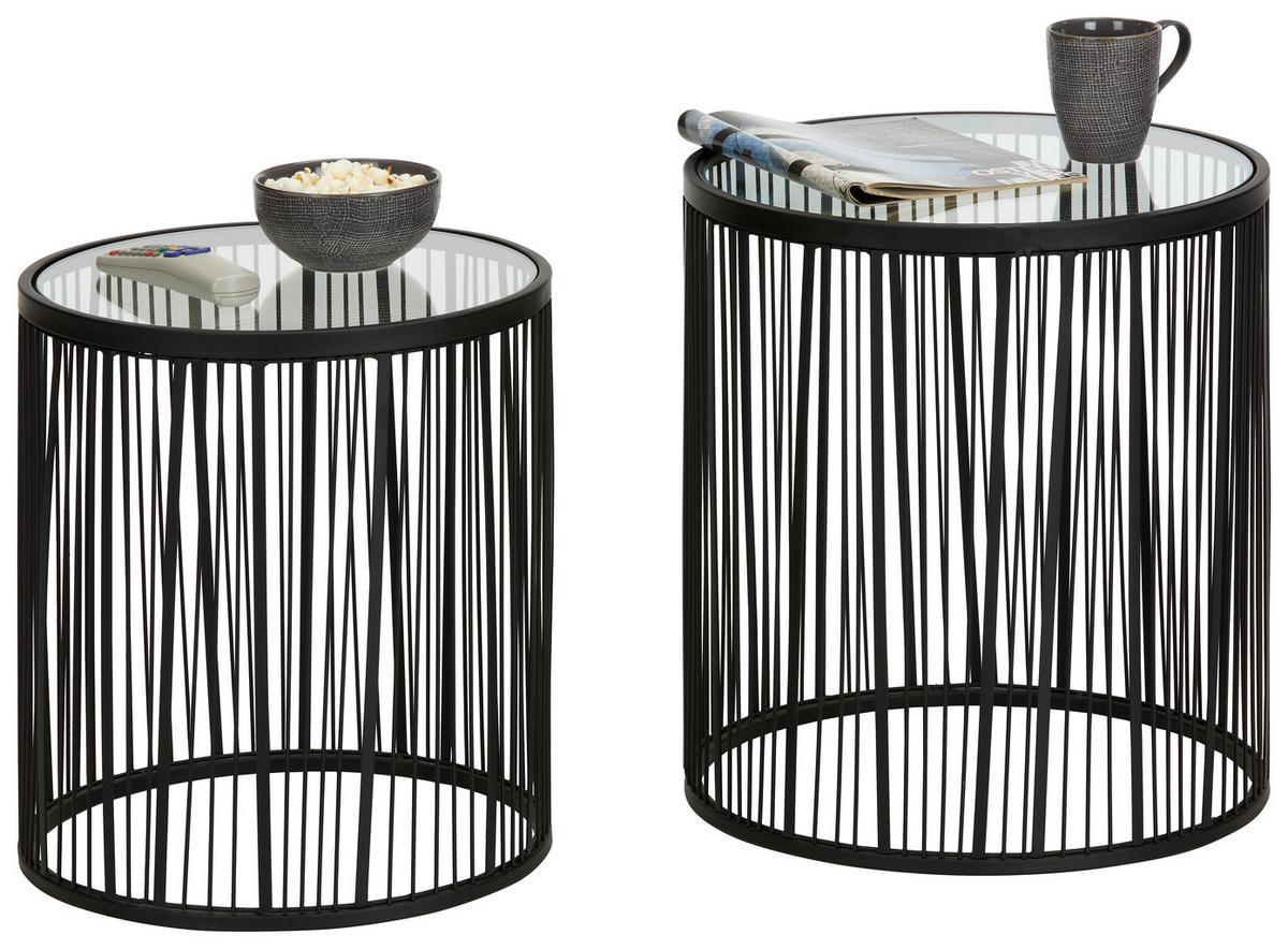 Set de mese auxiliare STICKS - negru, Modern, sticlă/metal (40-45/45-50cm) - Premium Living