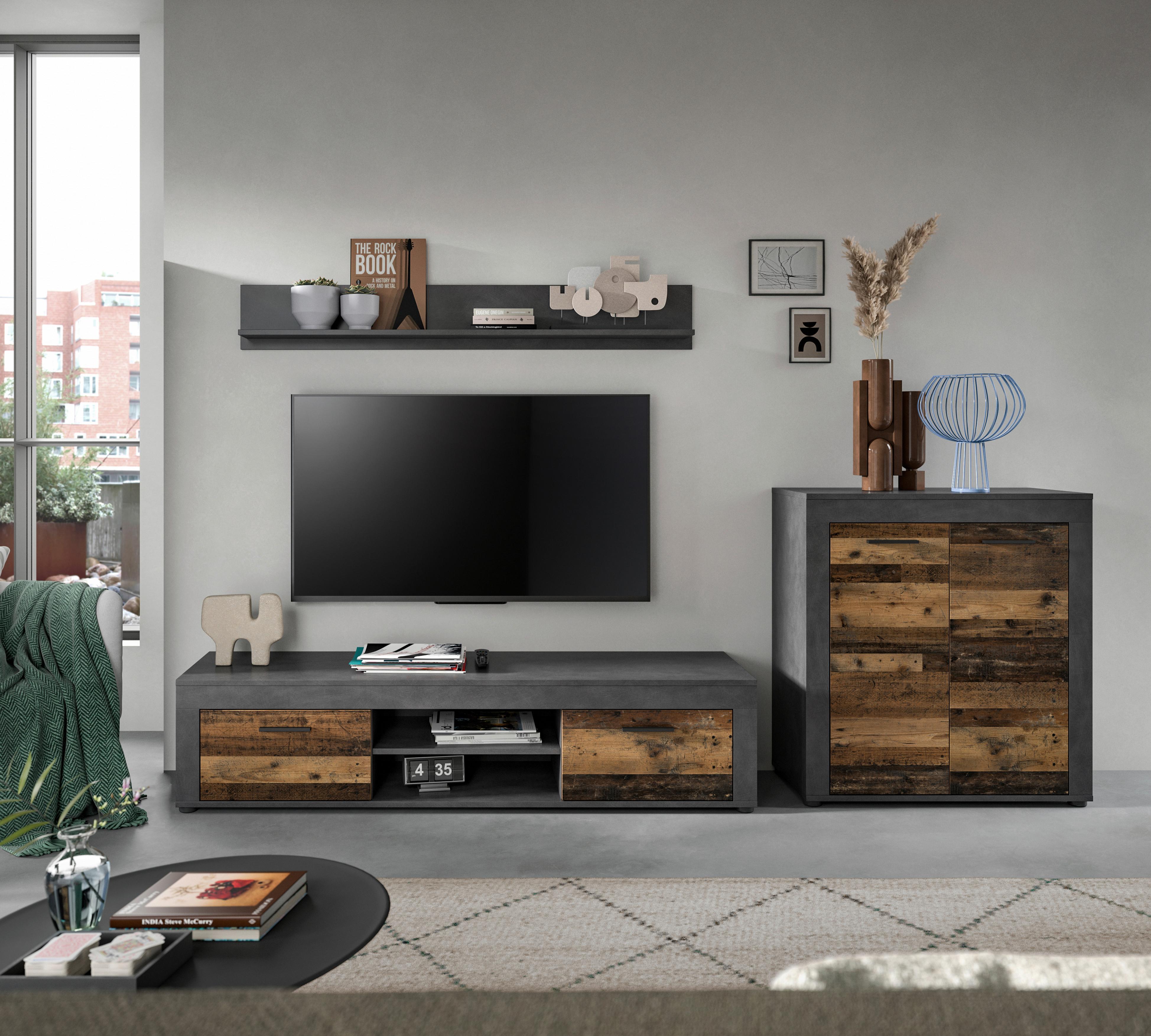 ANSAMBLU MOBILIER CAMERA DE Z JAM - culoare natur/gri, Design, material pe bază de lemn (255/159/35cm) - Modern Living