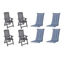 GARTENSTUHL-SET TAMPA+AUFLAGEN SET - Blau/Anthrazit, MODERN, Kunststoff/Textil (44/111/50cm) - Gardenson