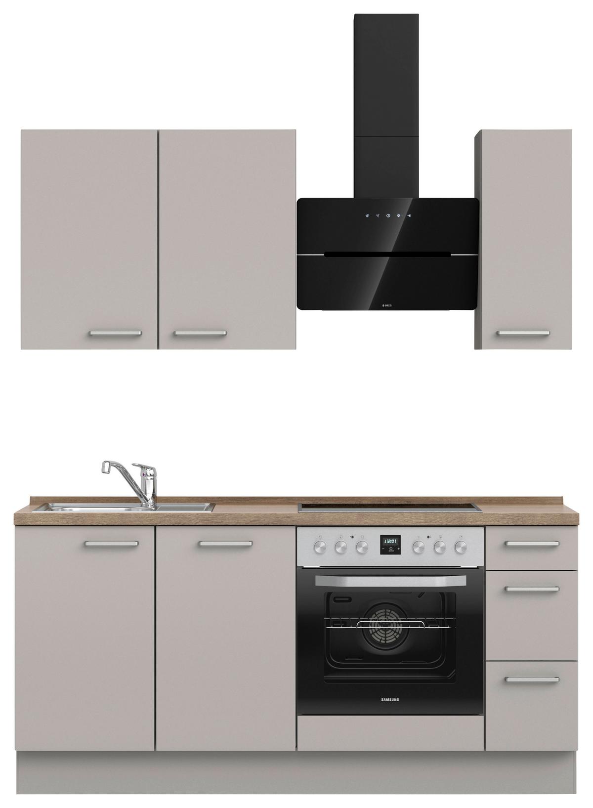 Küchenblock Touch High m. Geräten Grau - Eiche dunkel/Edelstahlfarben, MODERN, Holzwerkstoff/Metall (180cm) - Nobilia