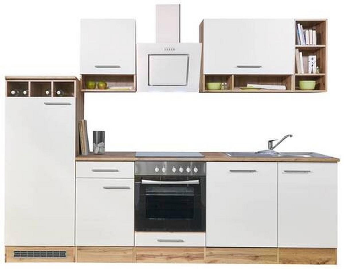 Küchenzeile Economy o. Geräte Weiß/Wildeiche B: ca. 280 cm - Wildeiche/Silberfarben, Basics, Holzwerkstoff/Metall (280/205/60cm) - Respekta
