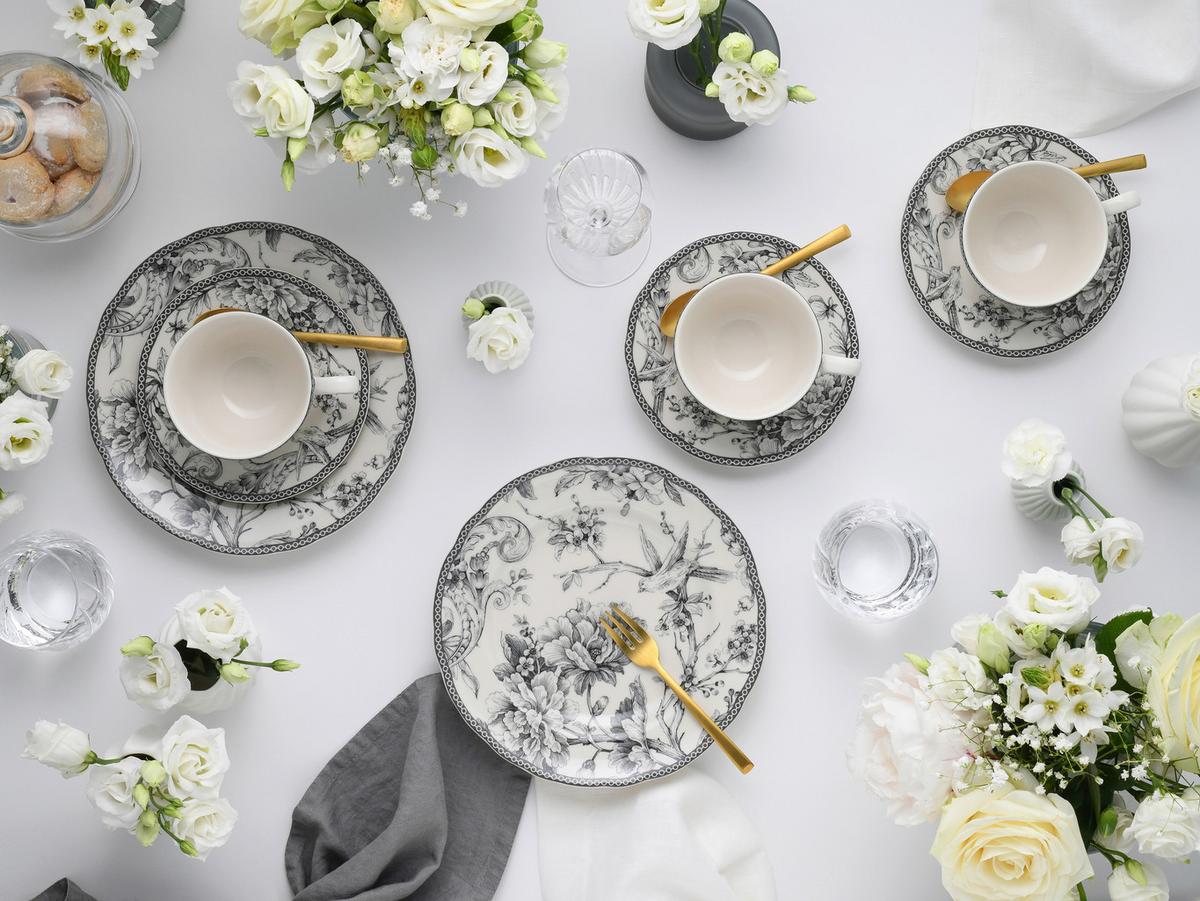 Serviciu de cafea Adelaide 12/1 - alb/gri, Basics, ceramică - Creatable