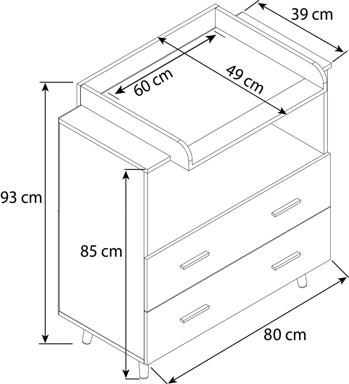 Wickelkommode Landos ca. 80 cm Weiß/Honigeiche - Weiß/Grau, MODERN, Holzwerkstoff/Kunststoff (60/93/49cm) - MID.YOU
