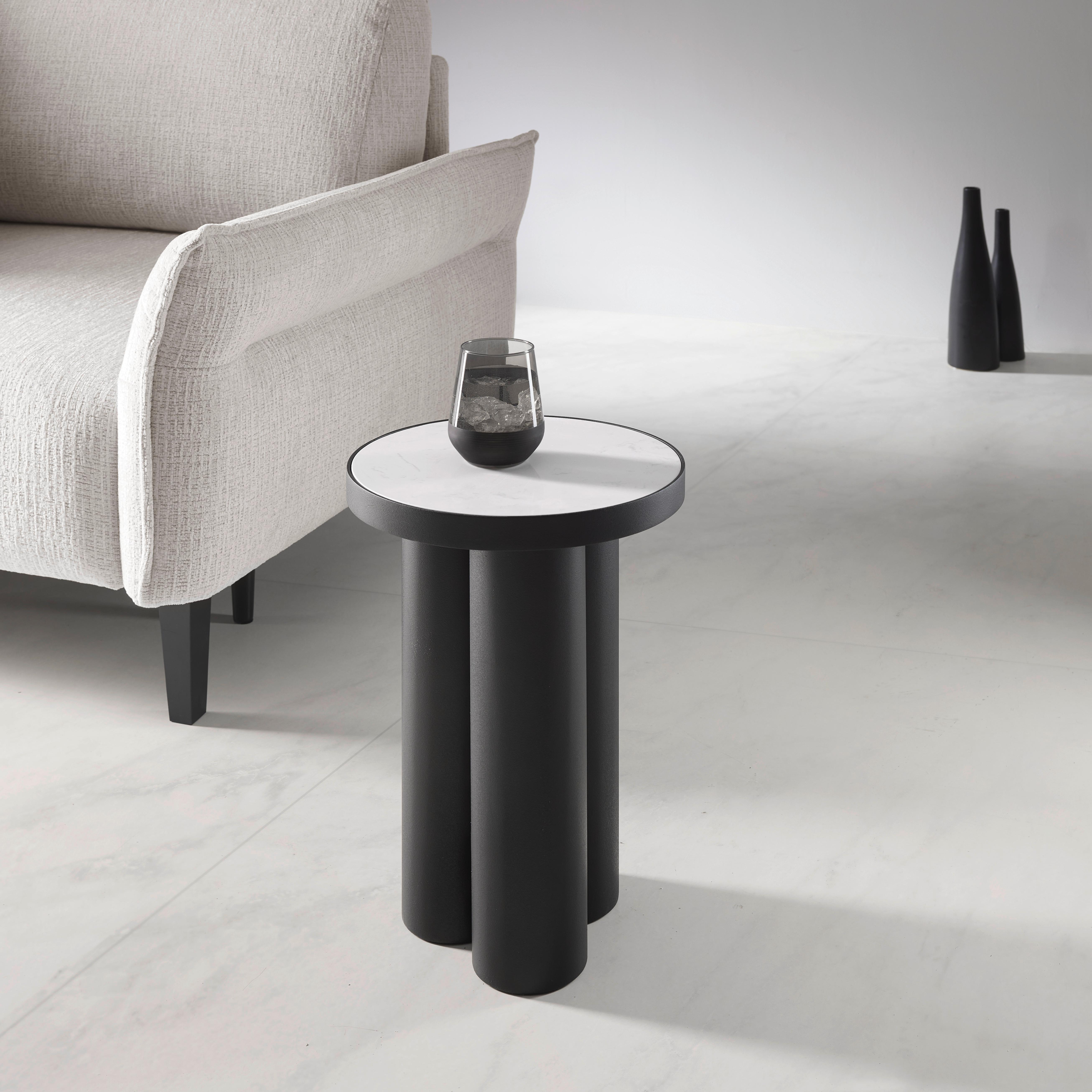 Beistelltisch Lyon Schwarz/Weiß - Schwarz/Weiß, MODERN, Stein/Metall (31/44cm) - Premium Living