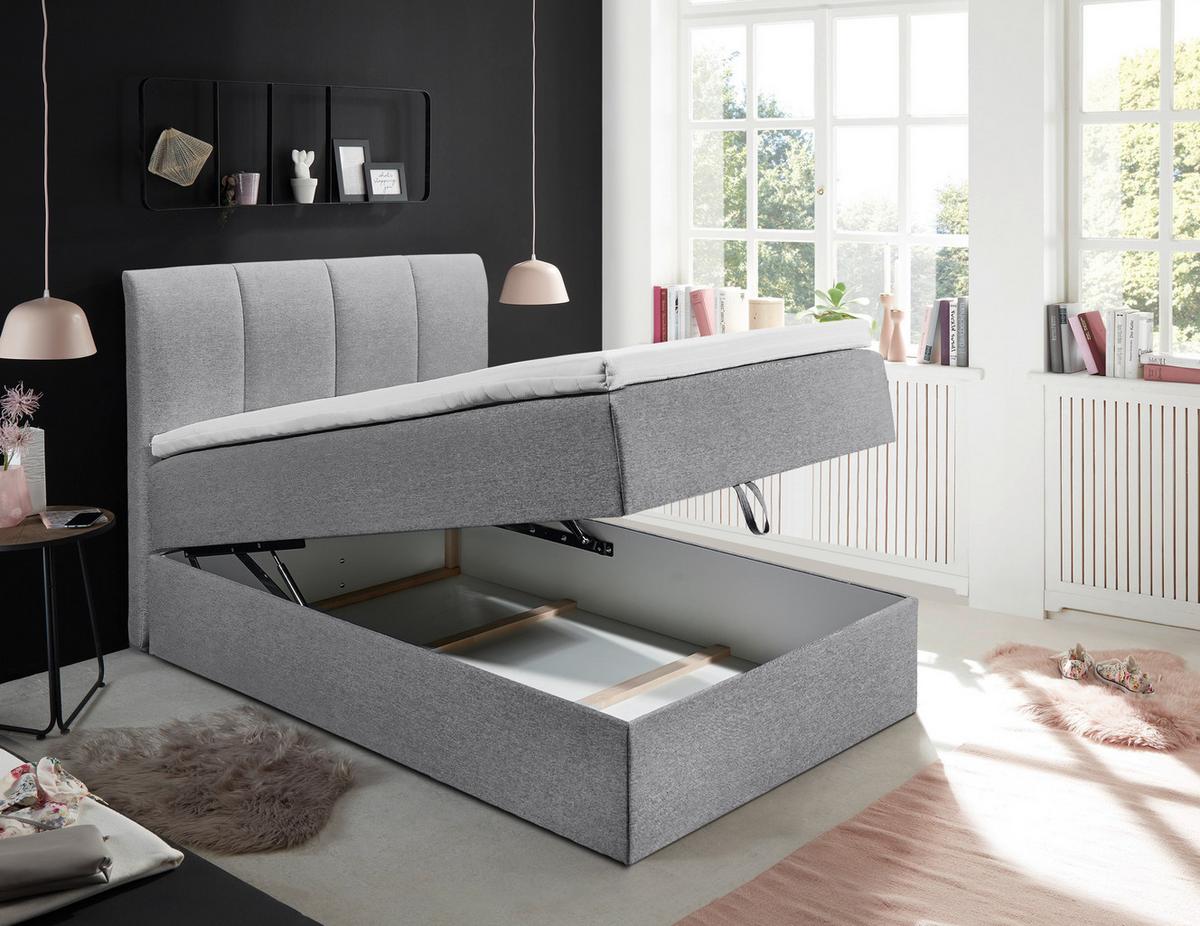 Boxspringbett Granada ca. 120x200 cm Grau - Schwarz/Grau, Basics, Kunststoff/Textil (120/200cm) - MID.YOU