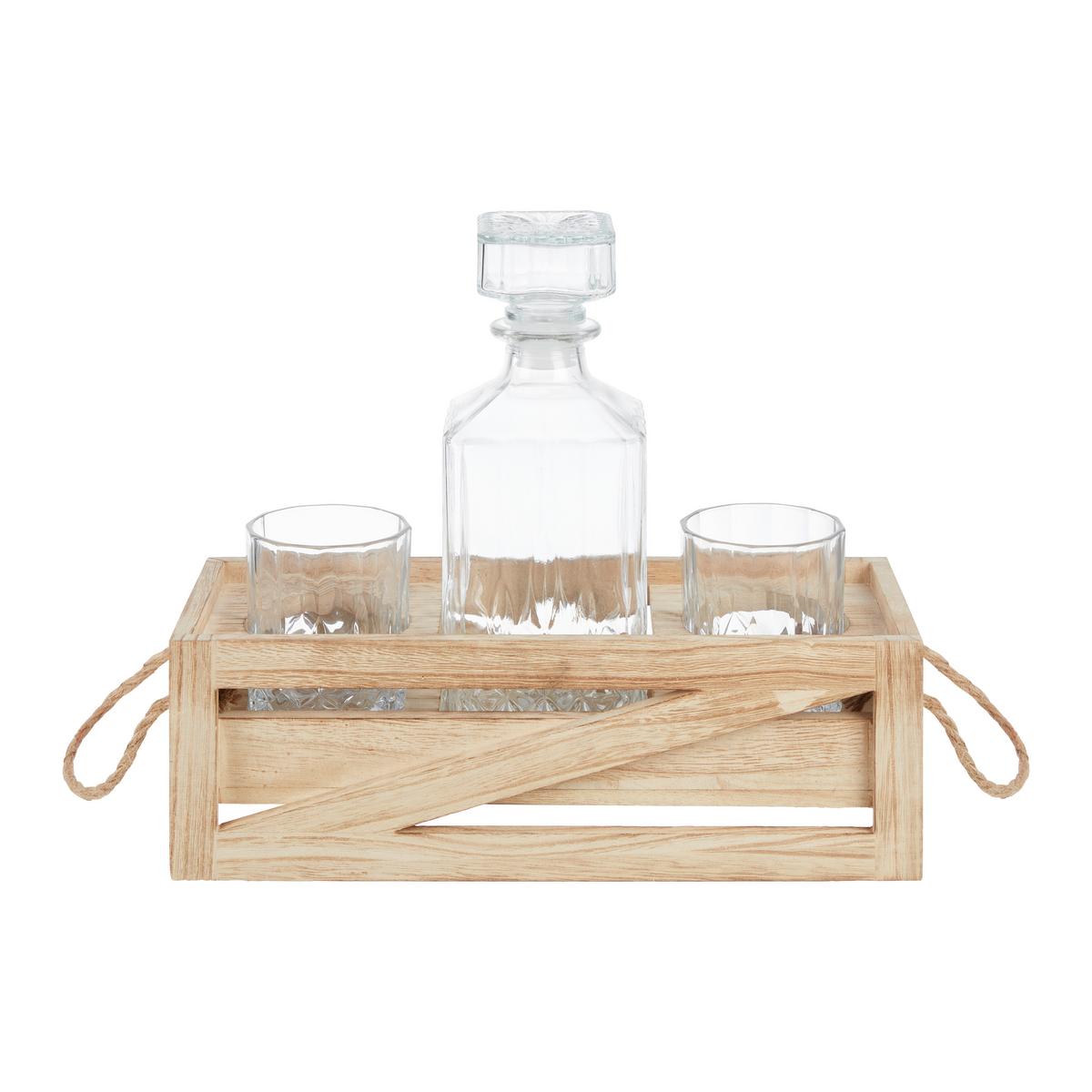 Whisky-Gläserset Ryan in Klar/Naturfarben - Klar/Naturfarben, KONVENTIONELL, Glas/Holz (32/22/13,2cm) - Modern Living