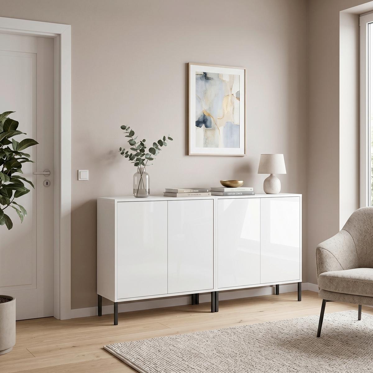Sideboard Mailand Set 2 Weiß - Weiß Hochglanz/Anthrazit, MODERN, Holzwerkstoff/Metall (158/86/33cm) - MID.YOU