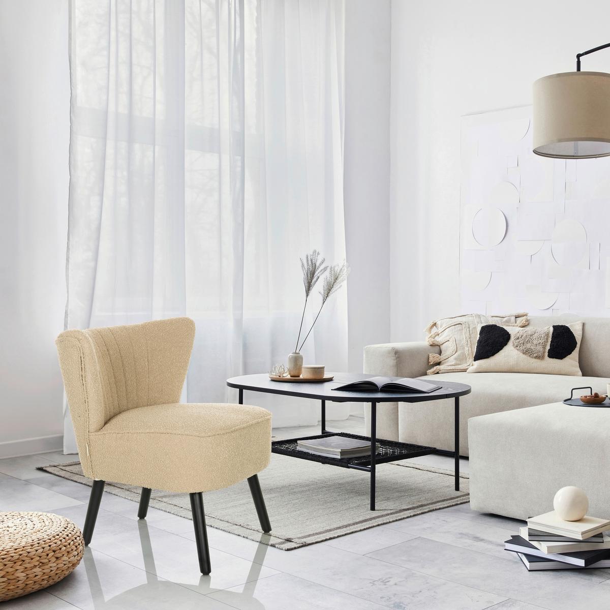 Naslanjač Maniso, Bež - črna/bež, Moderno, tekstil/les (72/77/65cm) - MID.YOU