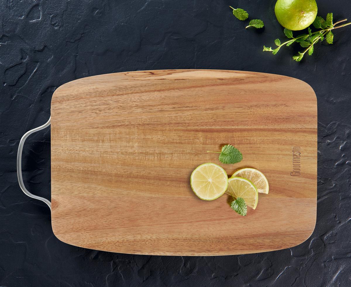 Schneidebrett Profi Line aus Echtholz - Akaziefarben, KONVENTIONELL, Holz/Metall (37/23/3cm) - Gourmesto