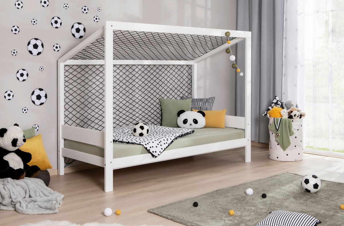 Bodenbett Fußball Holz ca. 90x200 cm Weiß - Naturfarben/Weiß, MODERN, Holz/Textil (90/200cm) - MID.YOU