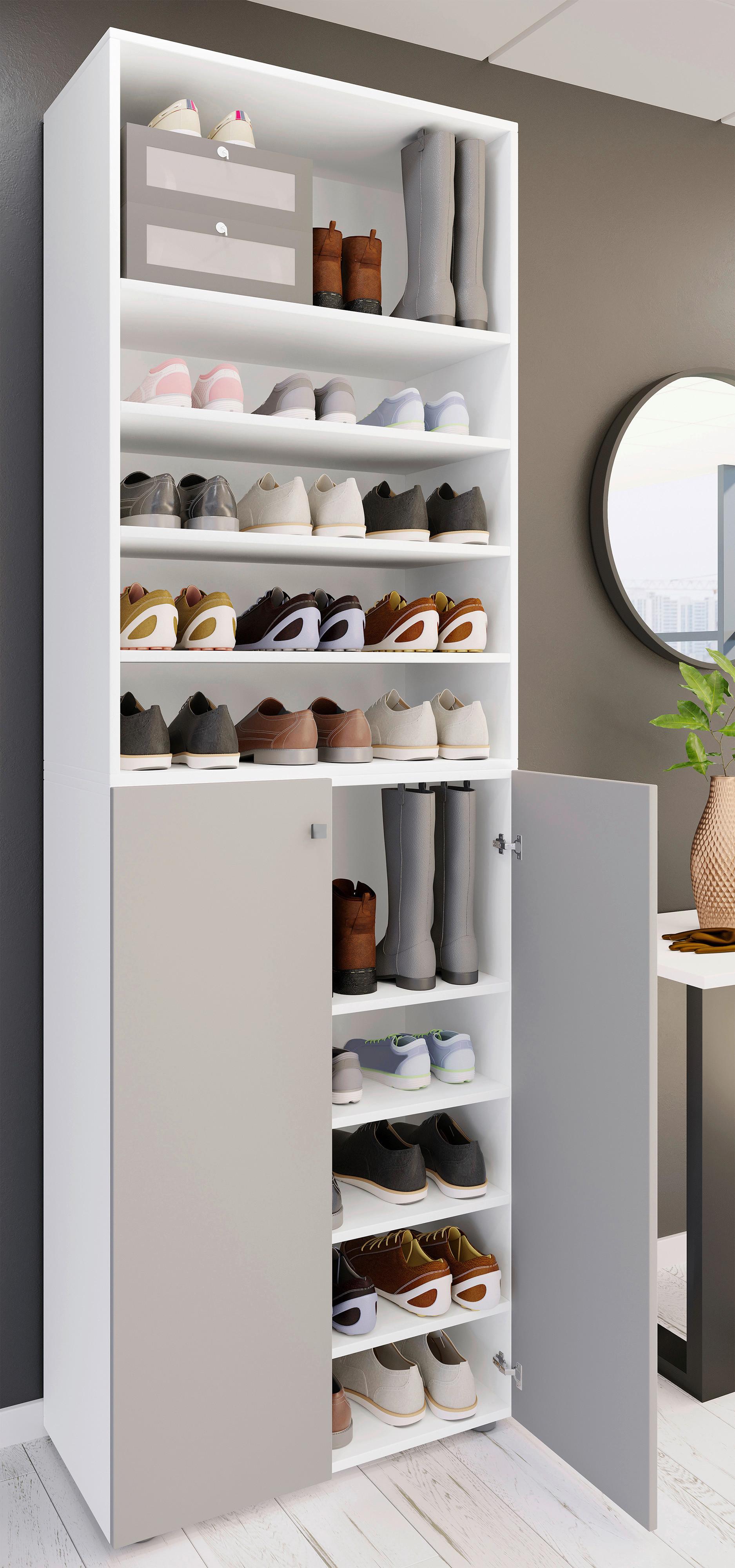 Schuhschrank LONA Grau/Weiß ca. 70x220x40 cm - Silberfarben/Schwarz, Design, Holzwerkstoff/Kunststoff (70/220/40cm) - MID.YOU