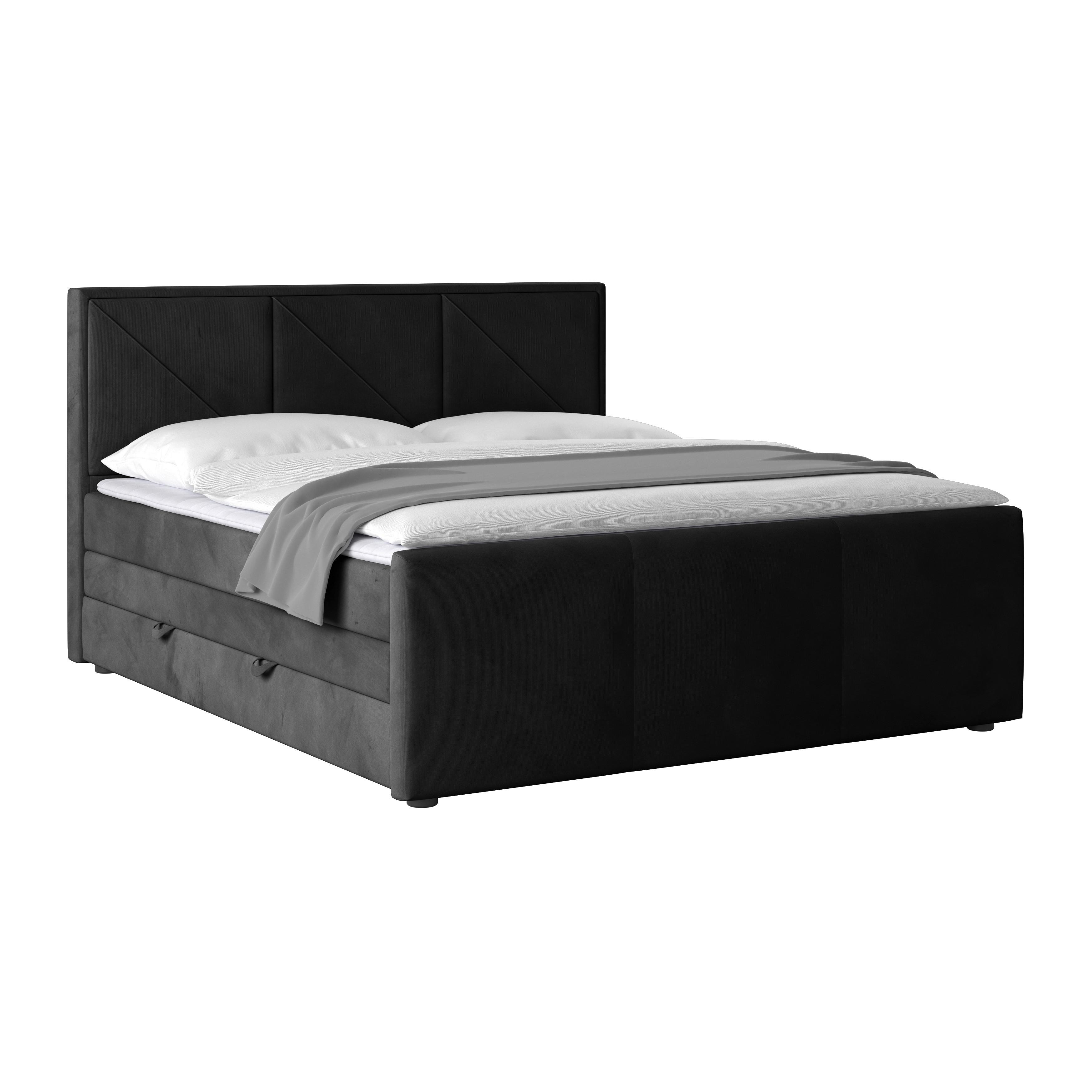 Boxspringbett Bologna ca. 180x200 cm Schwarz - Schwarz, MODERN, Karton/Holzwerkstoff (180/200cm) - MID.YOU