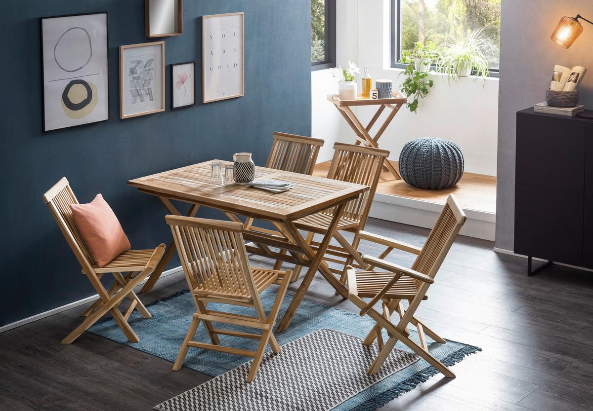 Gartentischgruppe 7-tlg. Naturfarben Teakholz - Naturfarben, Natur, Holz - Gardenson