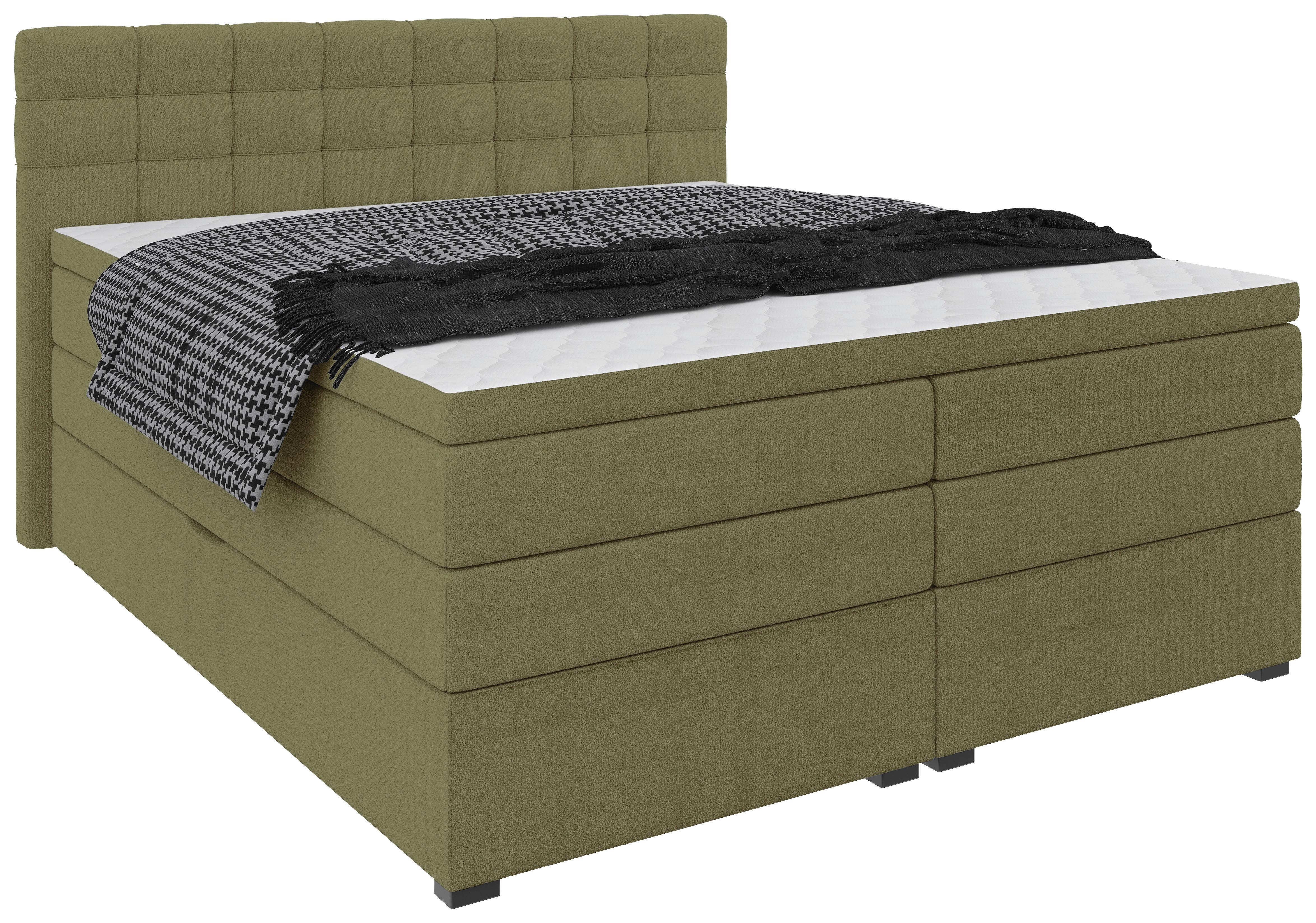 Boxspringbett Fano Grün ca. 200x200cm - Schwarz/Grün, Konventionell, Kunststoff/Textil (200/200cm) - Mömax
