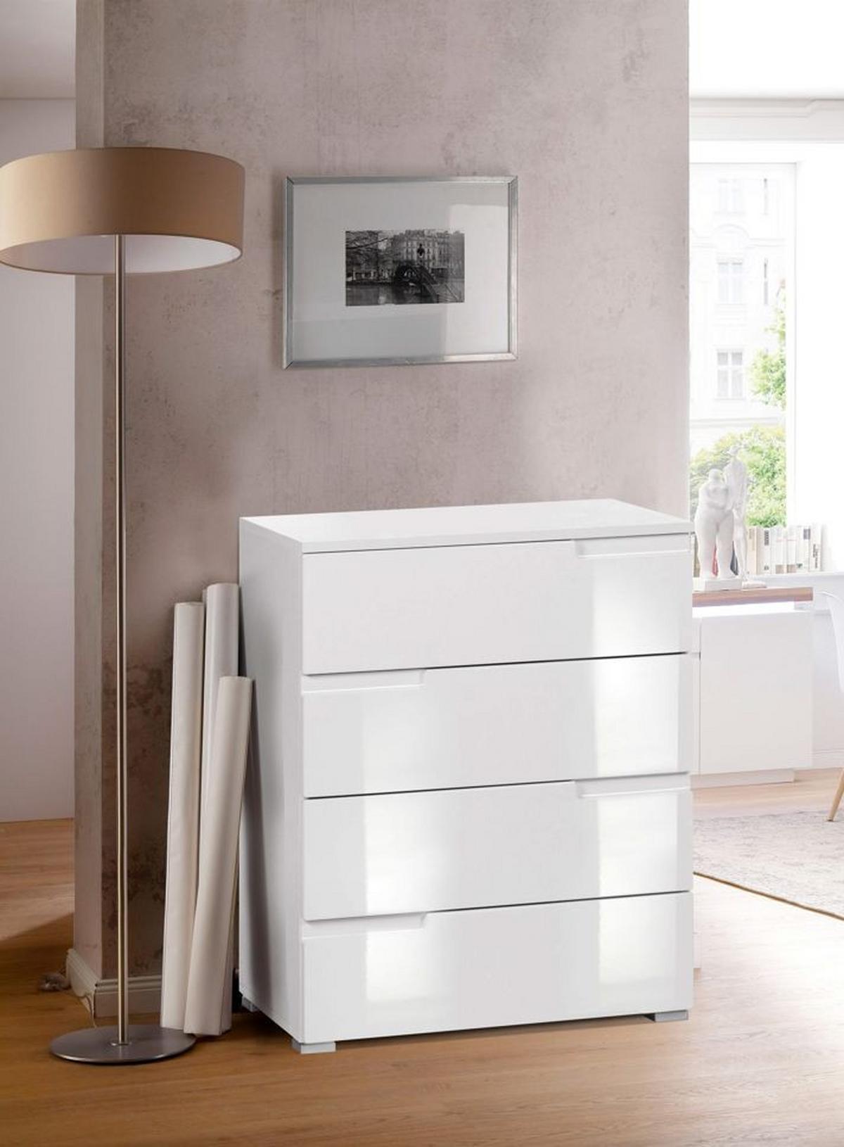 Komoda Moon 1 - bijela/bijela visoki sjaj, Moderno, drvni materijal/plastika (65/80/40cm) - Modern Living