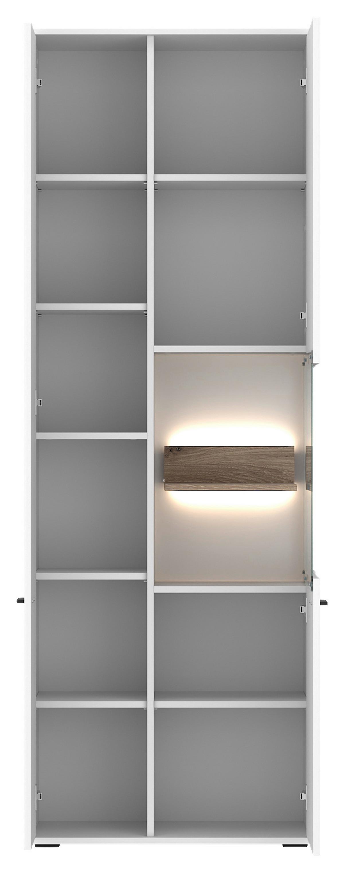 VITRINA COTIA NEW - bijela/boje hrasta, Moderno, staklo/drvni materijal (70/192,7/37cm) - Modern Living