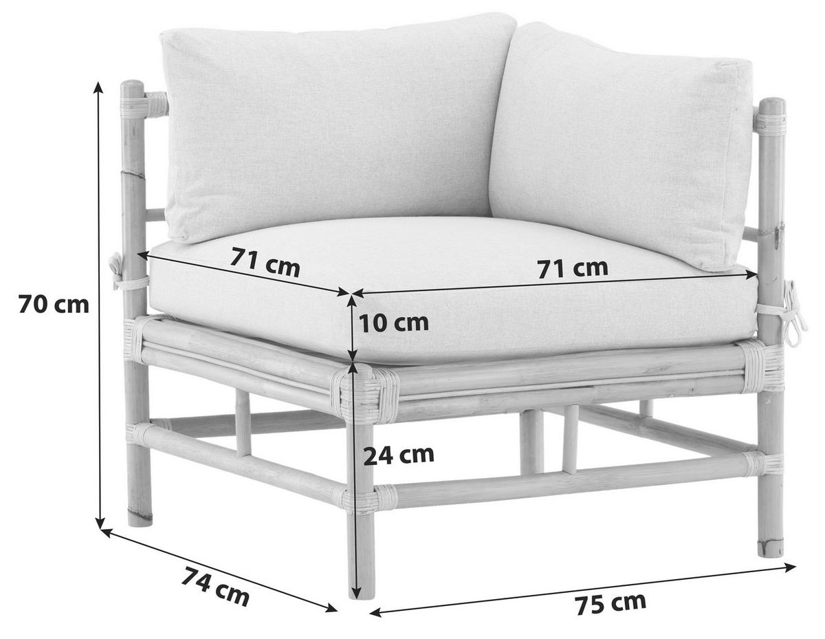 Loungeeckteil Cane Bambus Rattan ca. 75x70 cm - Hellbraun, KONVENTIONELL, Holz/Textil (75/70/74cm) - Gardenson