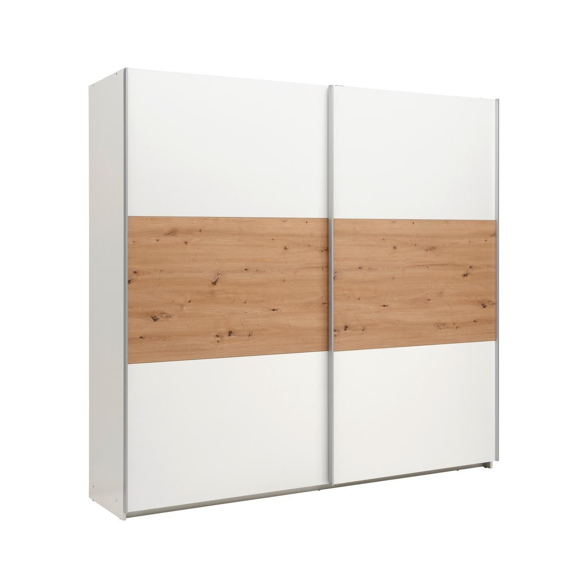 Schwebetürenschrank Saturn in Weiss/Eiche Artisan - Weiss/Silberfarben, Konventionell, Holzwerkstoff/Metall (218/210/59cm) - Mömax
