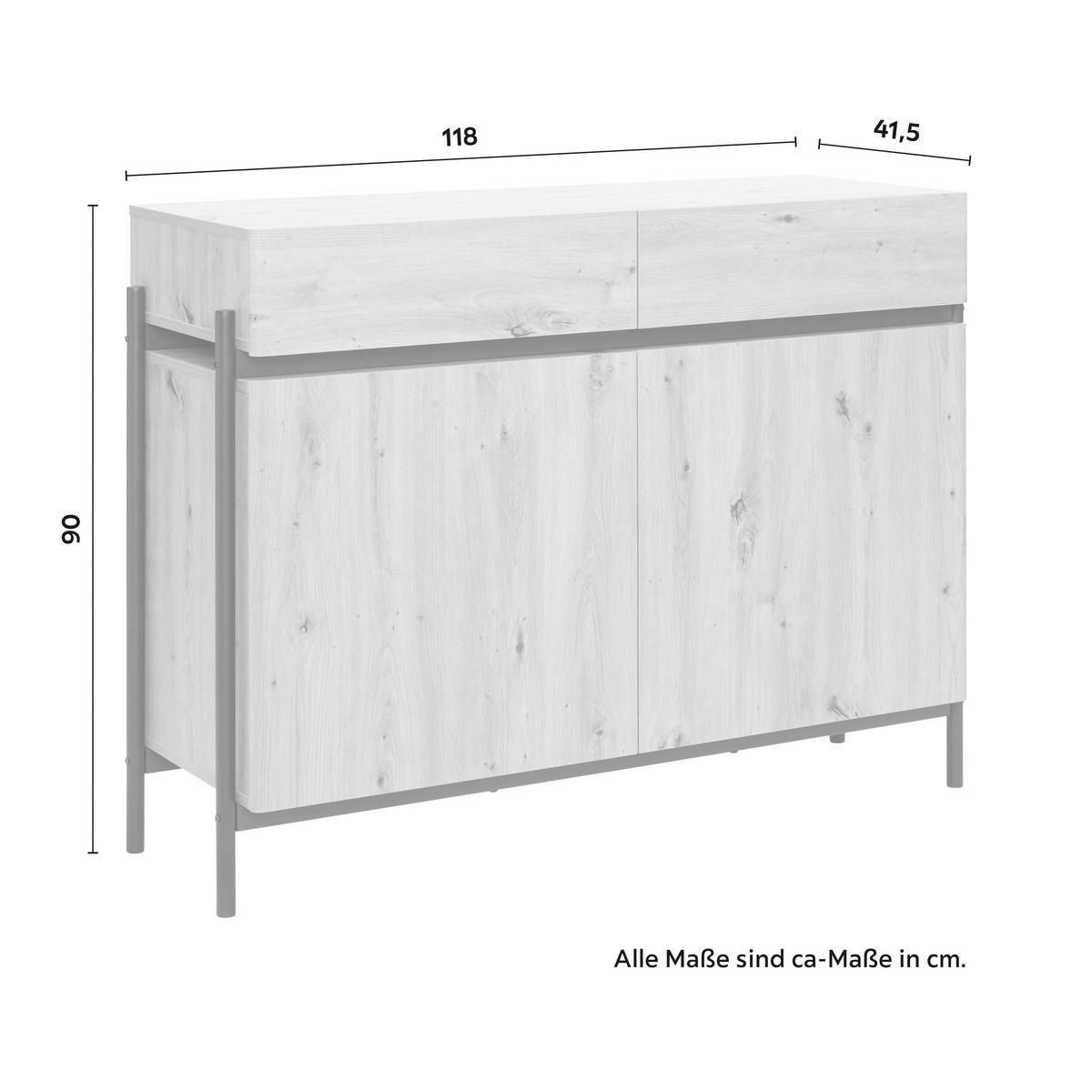 Sideboard Jasmina in Eichenfarben/Schwarz massiv - Eichefarben/Schwarz, Modern, Holz/Metall (118/90/41,5cm) - Bessagi Home