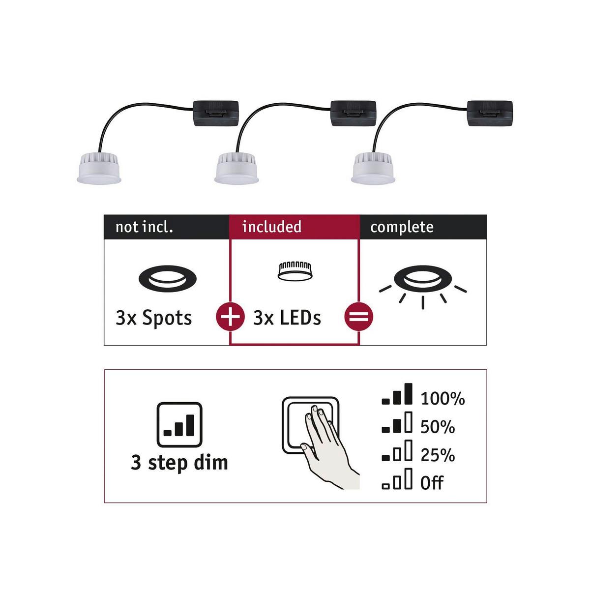LED-Leuchtmittel 92473 3er Set max. 6 Watt - Weiß, Basics, Kunststoff (5/3cm) - Paulmann