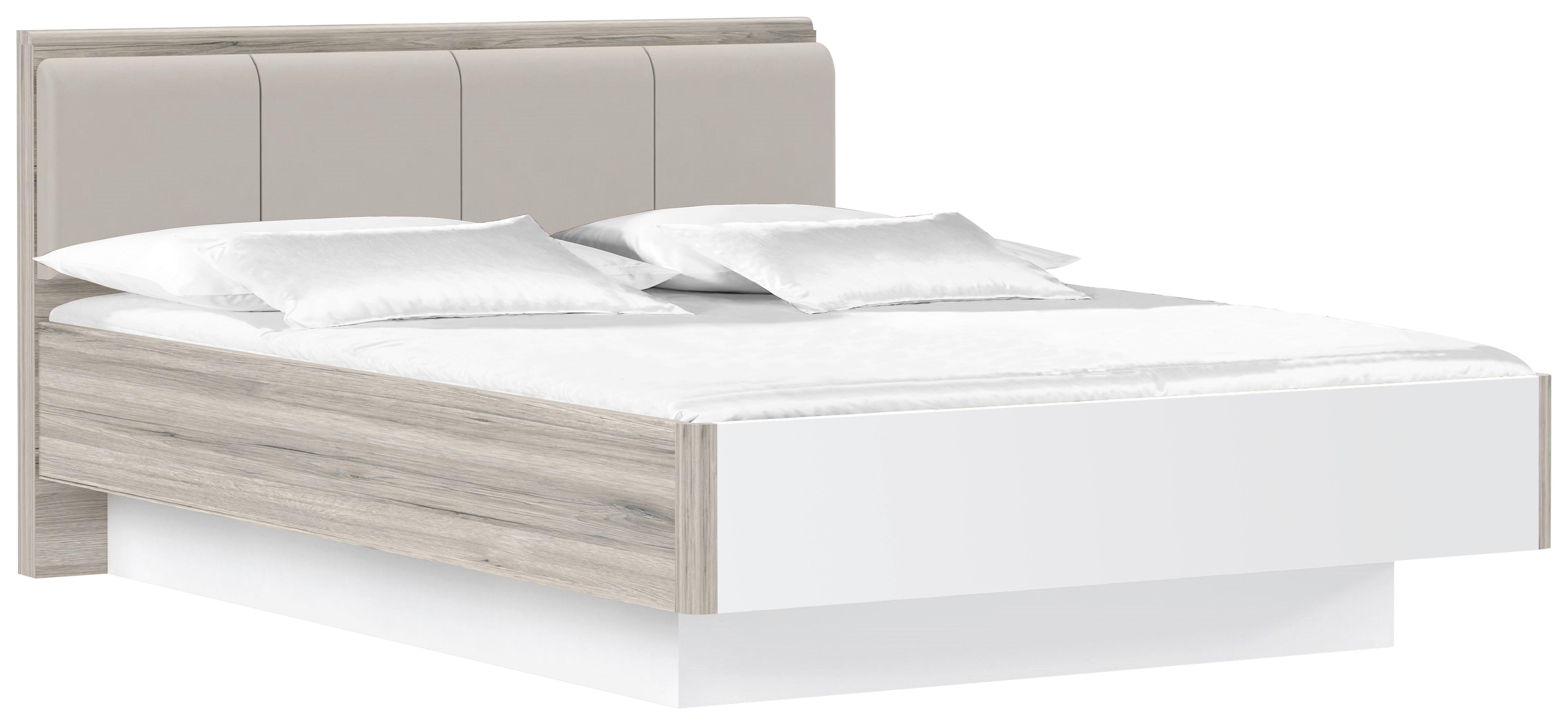 Postelja Rondino, Barva Hrasta, Bela, 140x200 - barve hrasta/bela, Design, umetna masa/leseni material (140/200cm) - Carryhome