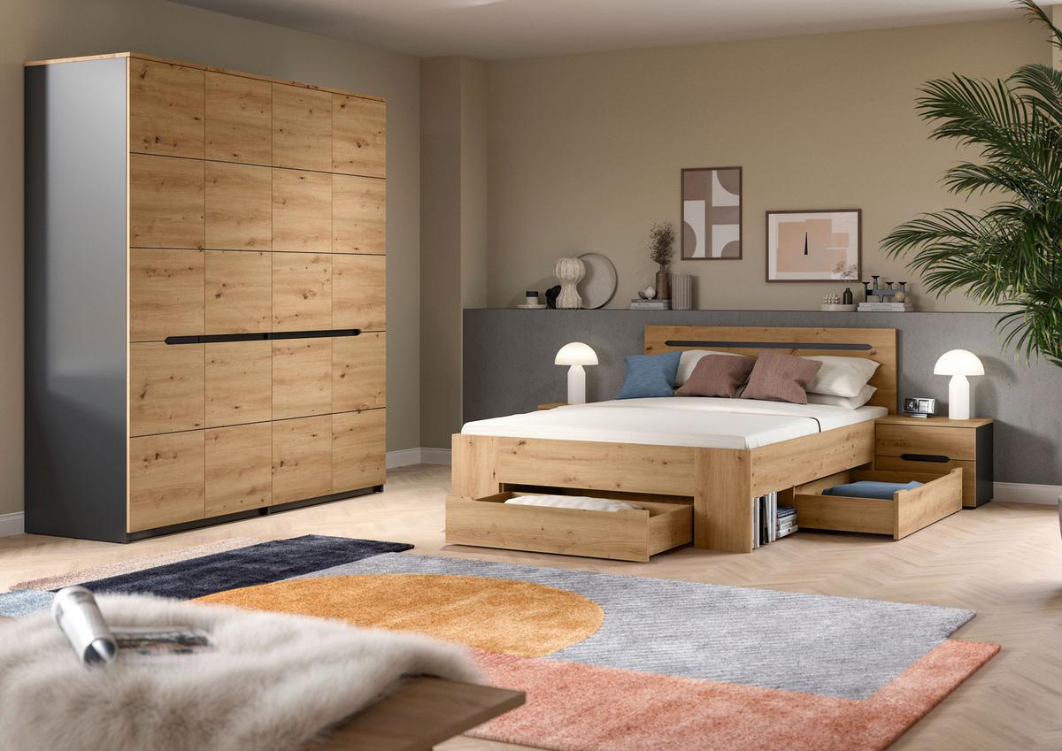 Schlafzimmer CANU 4-teilig Grau, Eiche Artisan - Eiche Artisan/Grau, MODERN, Holzwerkstoff - MID.YOU