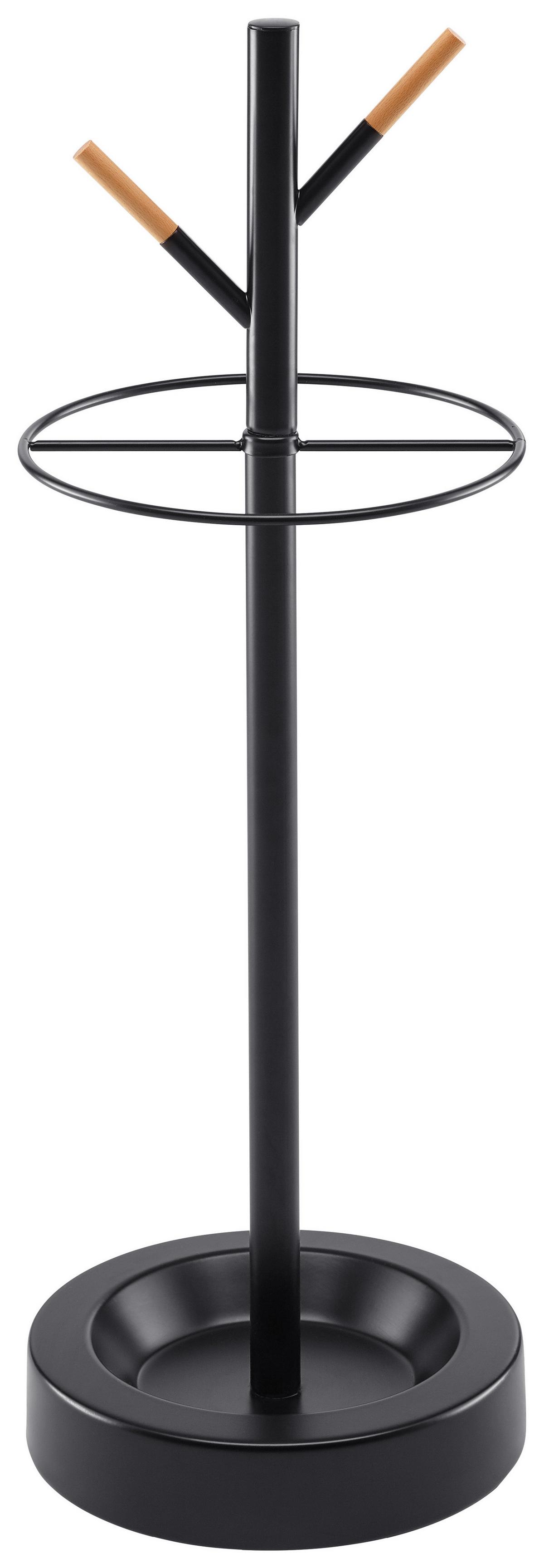 Schirmständer Mick aus Metall in Schwarz - Schwarz/Naturfarben, Modern, Holz/Metall (25,5/74/25,5cm) - Mömax